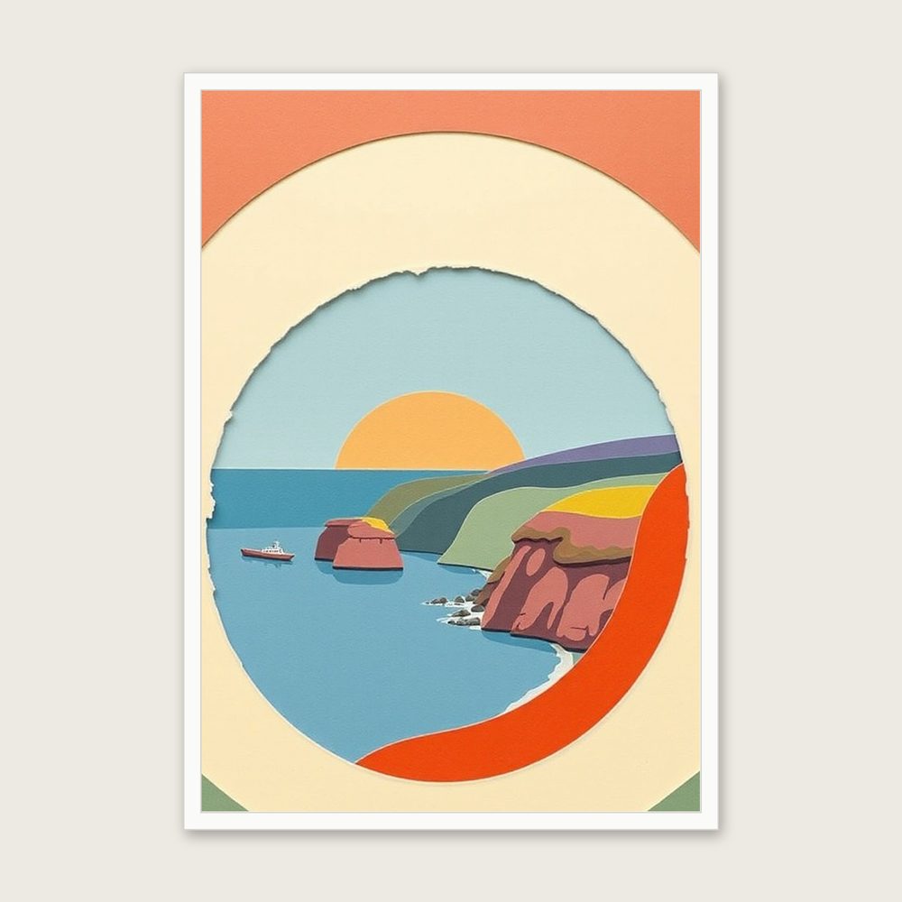 The Pembrokeshire Coast Landscape Wall Art - Framed Colourful Collage Print - White Frame, A3
