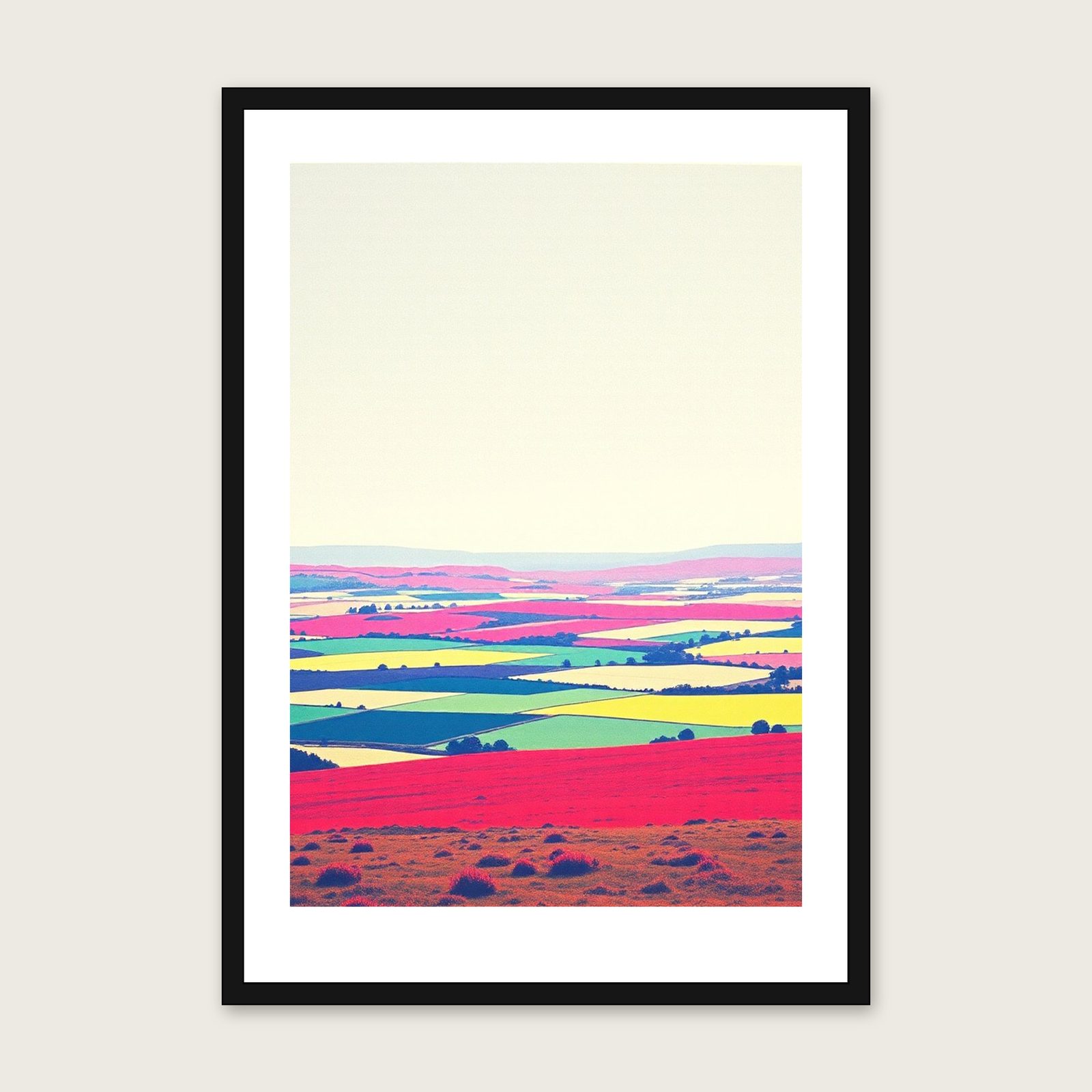 Exmoor Riso Print - Framed Colourful Landscape Wall Art shown in a black frame