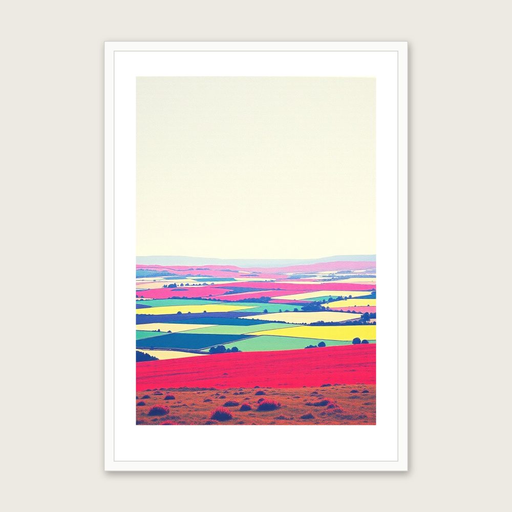 Exmoor Riso Print - Framed Colourful Landscape Wall Art in a white frame