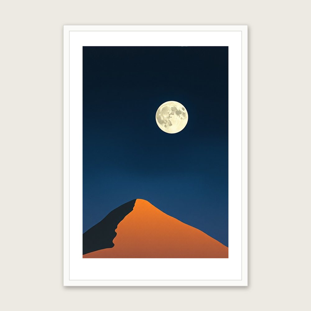 Framed Gouache Print of A New Moon - Two Tone Celestial Wall Art in a white frame