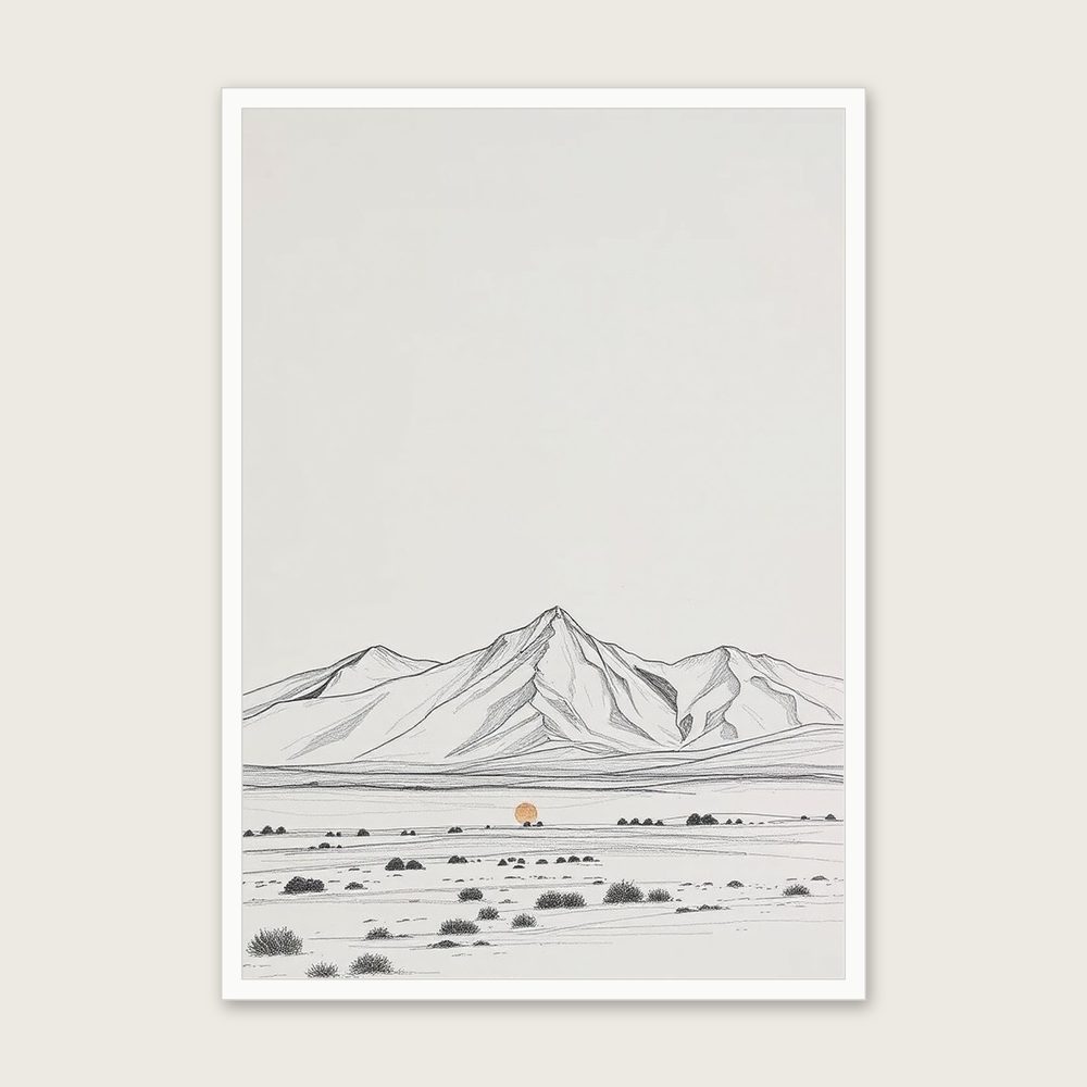 The Cairngorms - Framed Pencil Sketch Landscape Print in Neutral & Beige - White Frame, A3