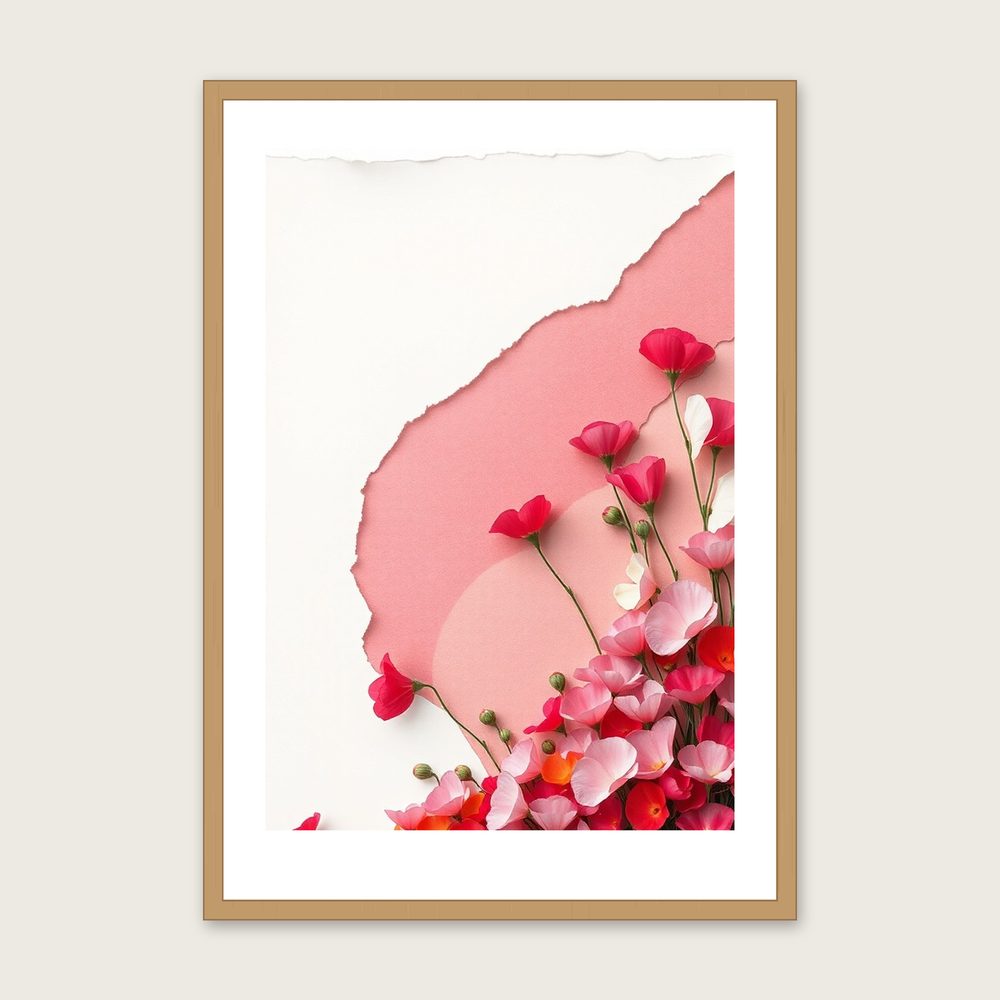 Framed Collage Print of Sweet Pea - Colourful Botanical Wall Art - Oak Frame, A3
