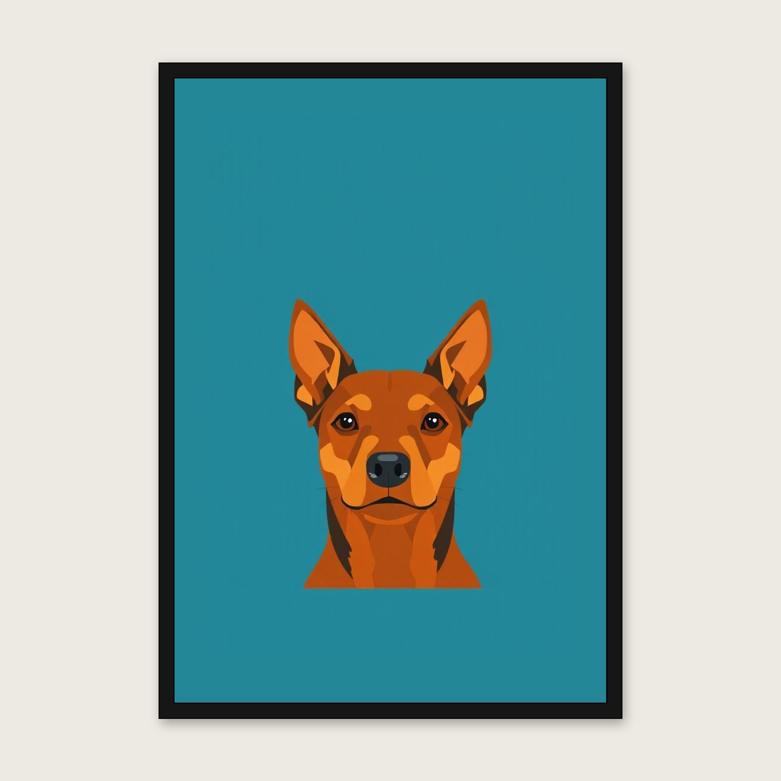 Manchester Terrier - Framed Screen Print Animal Print in Bold Colour in a black frame