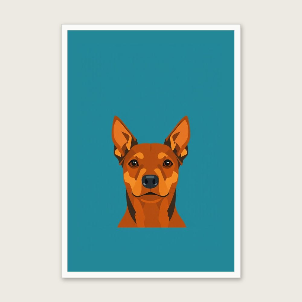 Manchester Terrier - Framed Screen Print Animal Print in Bold Colour in a white frame