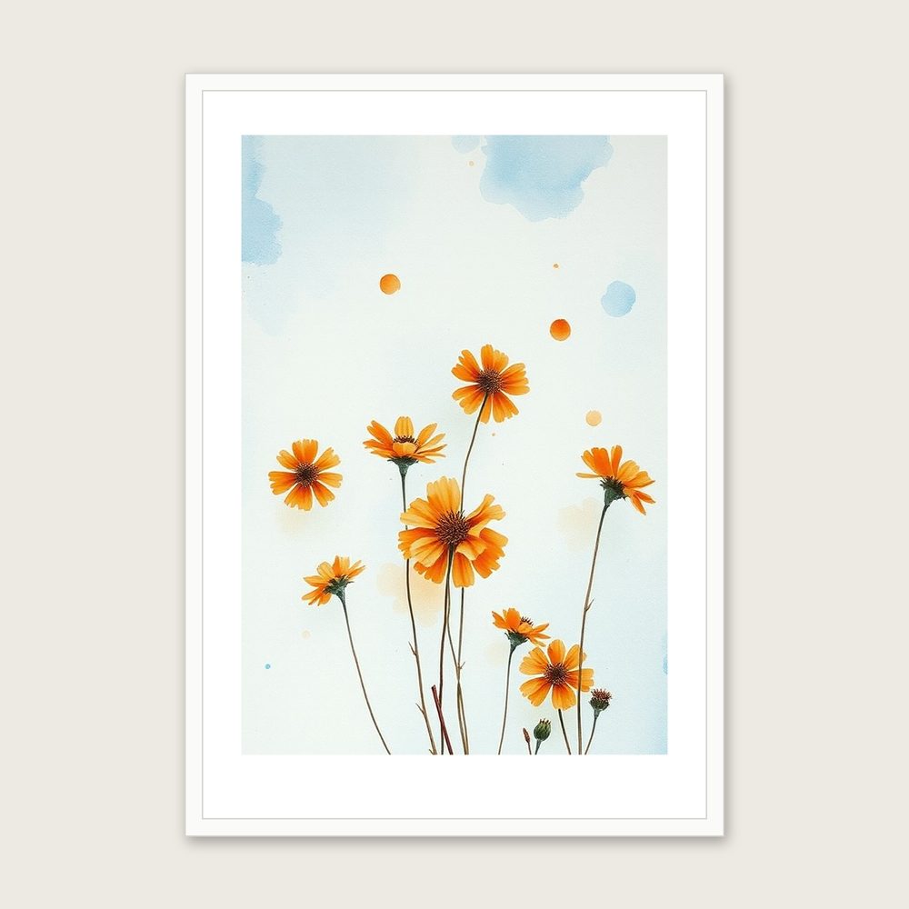 Scabious Watercolour Print - Framed Bold Colour Botanical Wall Art in a white frame