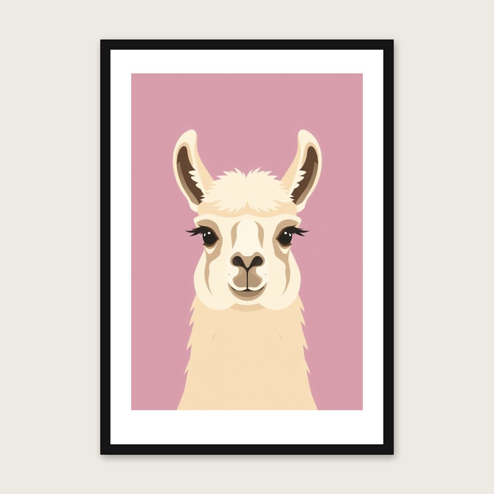 Llama Animal Wall Art - Framed Two Tone Screen Print - Black Frame, A3