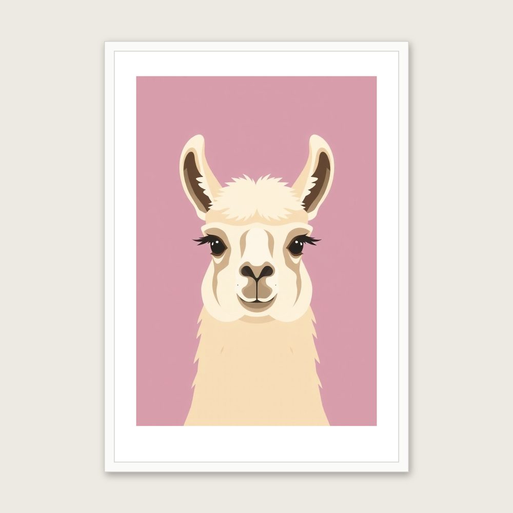 Llama Animal Wall Art - Framed Two Tone Screen Print in a white frame