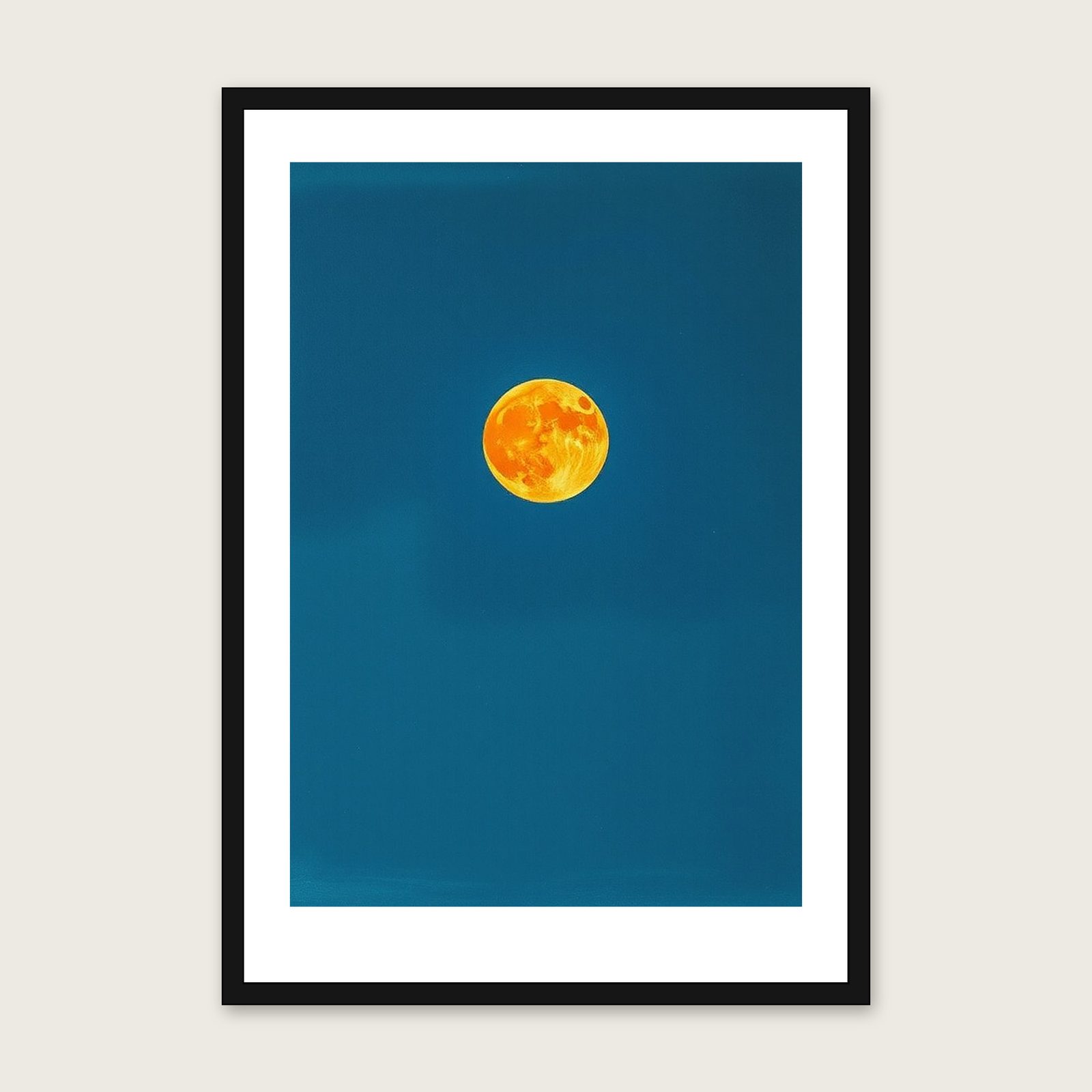 A Harvest Moon Celestial Wall Art - Framed Bold Colour Pastel Print - Black Frame, A3