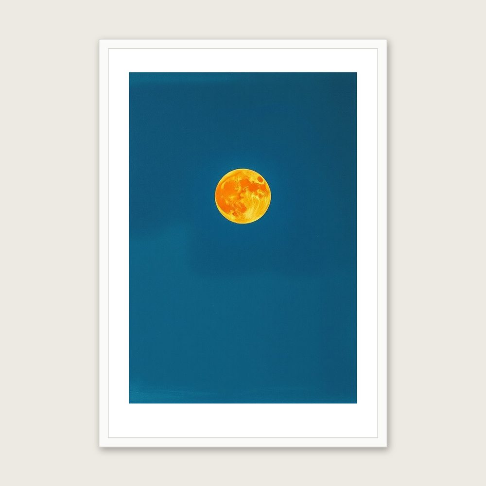 A Harvest Moon Celestial Wall Art - Framed Bold Colour Pastel Print in a white frame