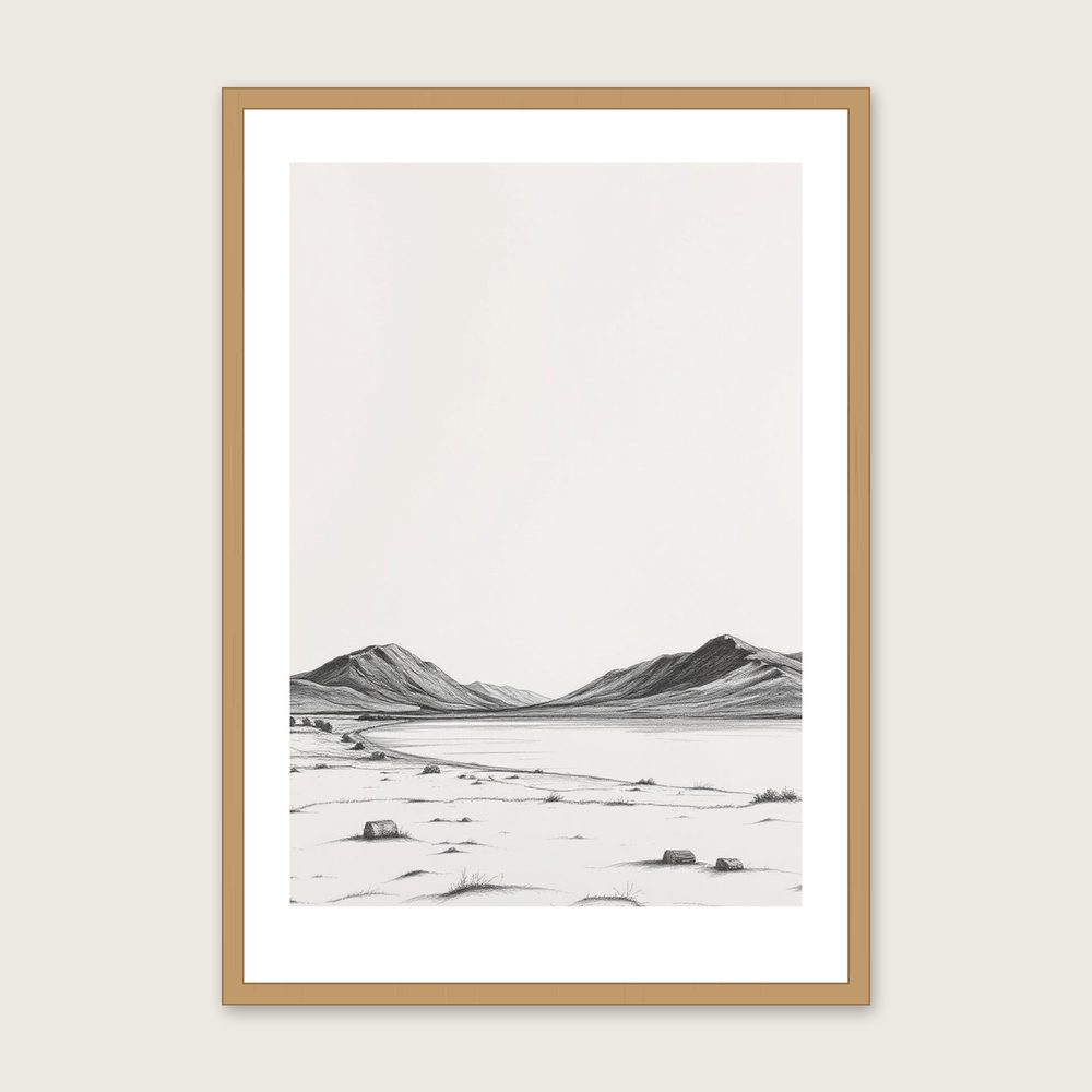 The Lake District Charcoal Wall Art - Framed Black & White Print in a oak frame