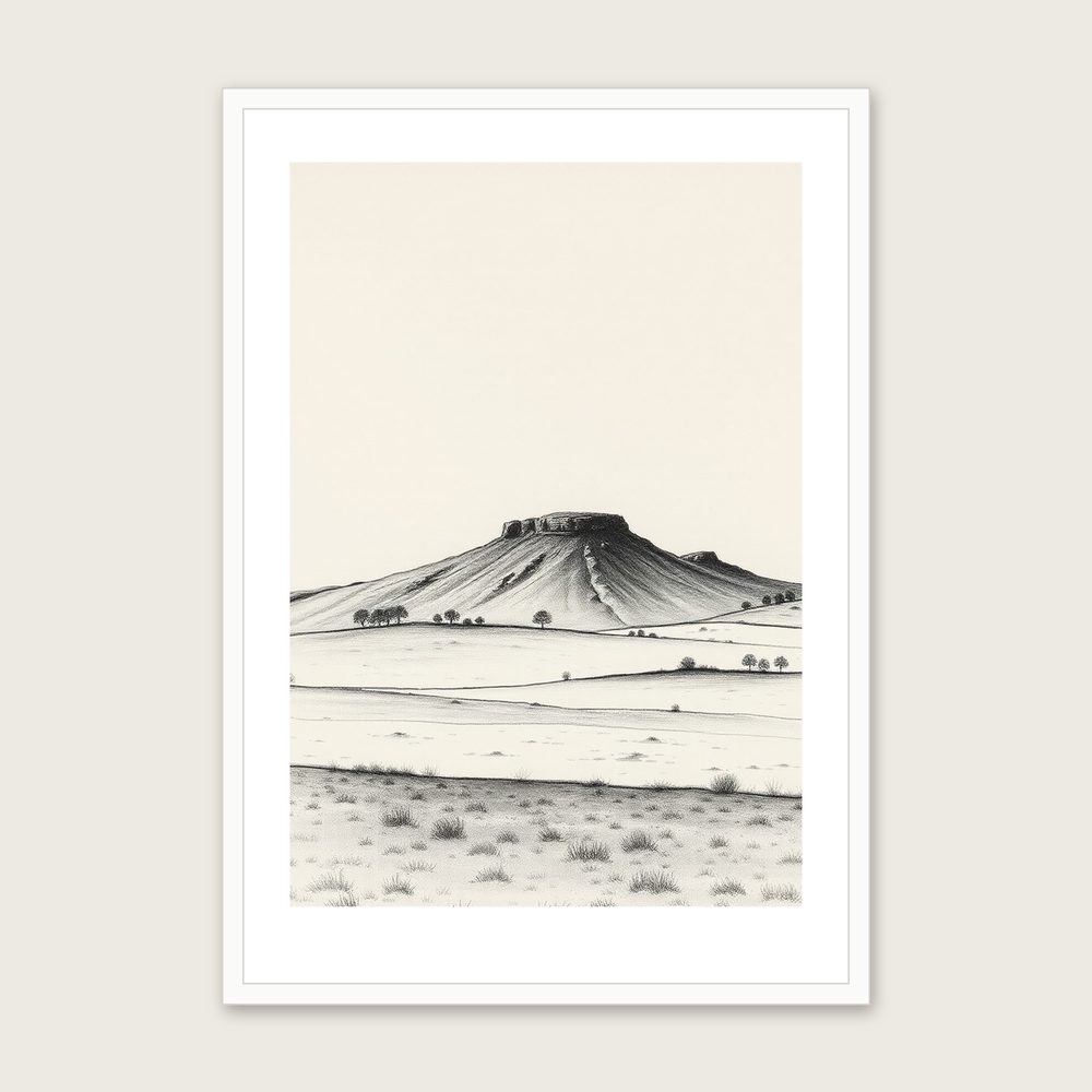 Cross Fell Charcoal Wall Art - Framed Black & White Print - White Frame, A3