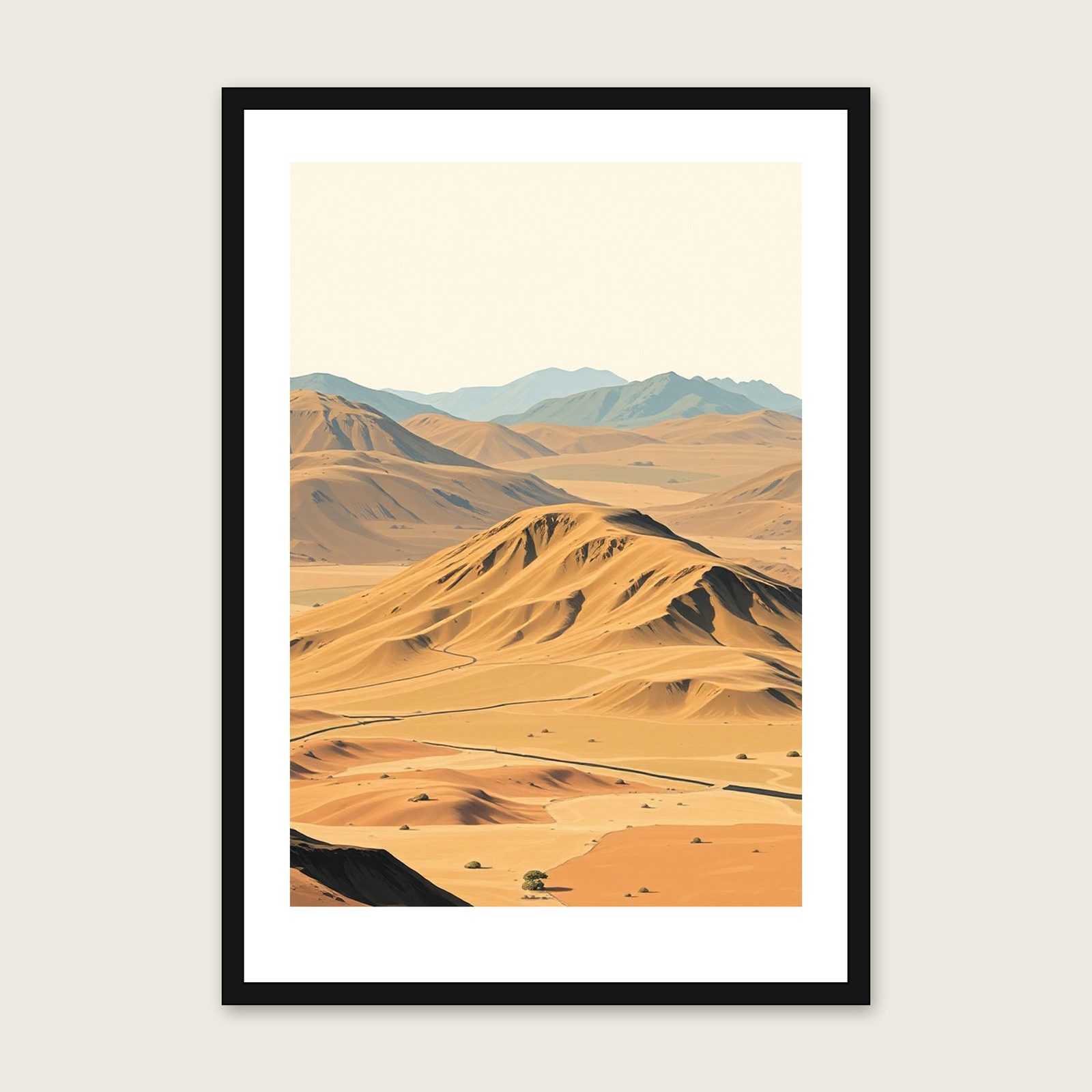 Ben Lawers Gouache Wall Art - Framed Two Tone Print shown in a black frame
