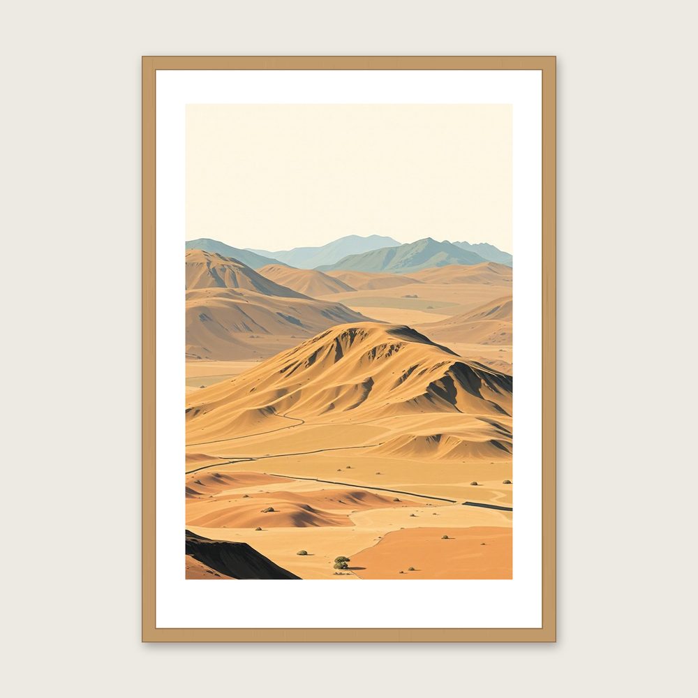 Ben Lawers Gouache Wall Art - Framed Two Tone Print in a oak frame