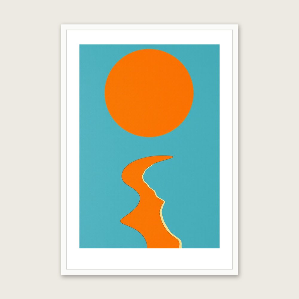 Freshwater Bay Gouache Print - Framed Bold Colour Landscape Wall Art in a white frame
