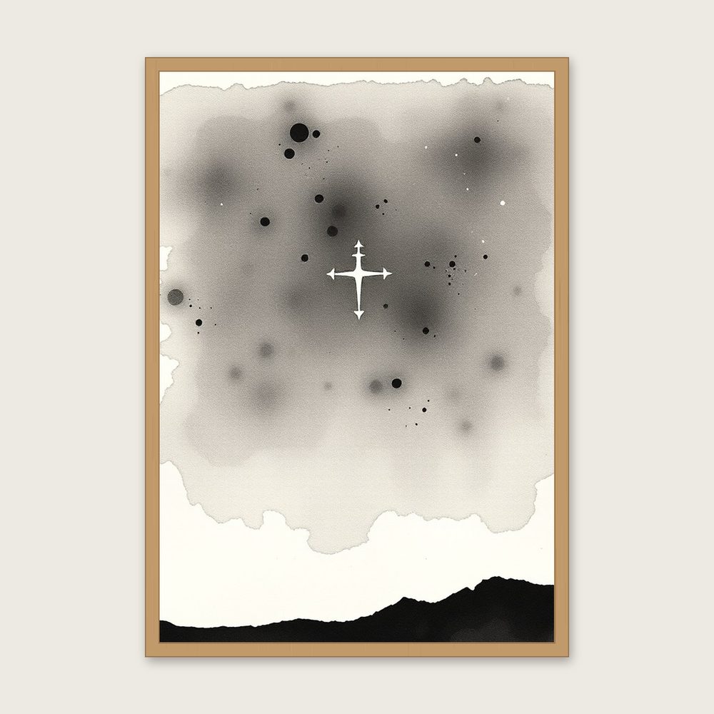 The Constellation Crux the Southern Cross Ink Wash Wall Art - Framed Black & White Print - Oak Frame, A3