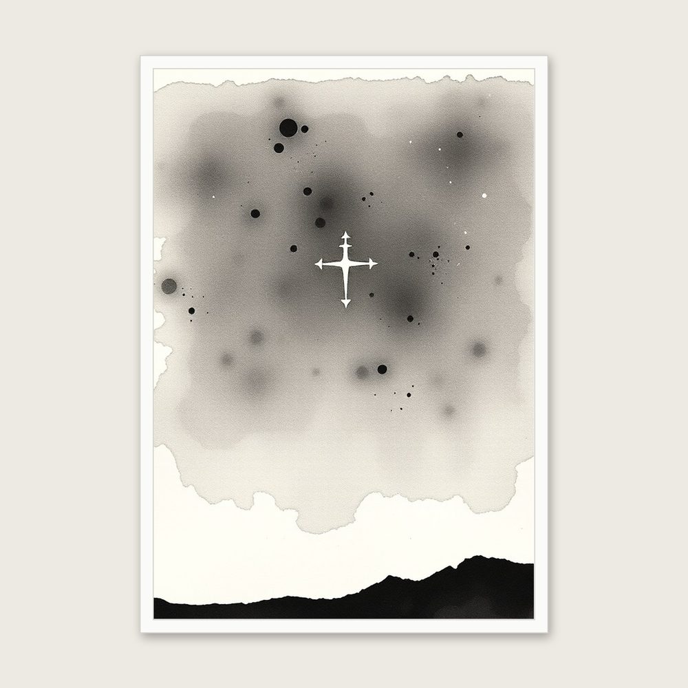 The Constellation Crux the Southern Cross Ink Wash Wall Art - Framed Black & White Print - White Frame, A3