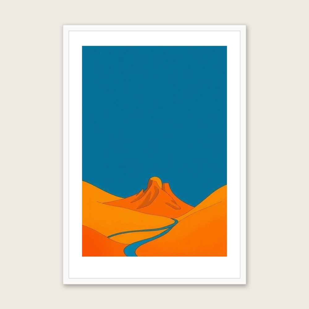 Cape Cornwall - Framed Gouache Landscape Print in Bold Colour in a white frame
