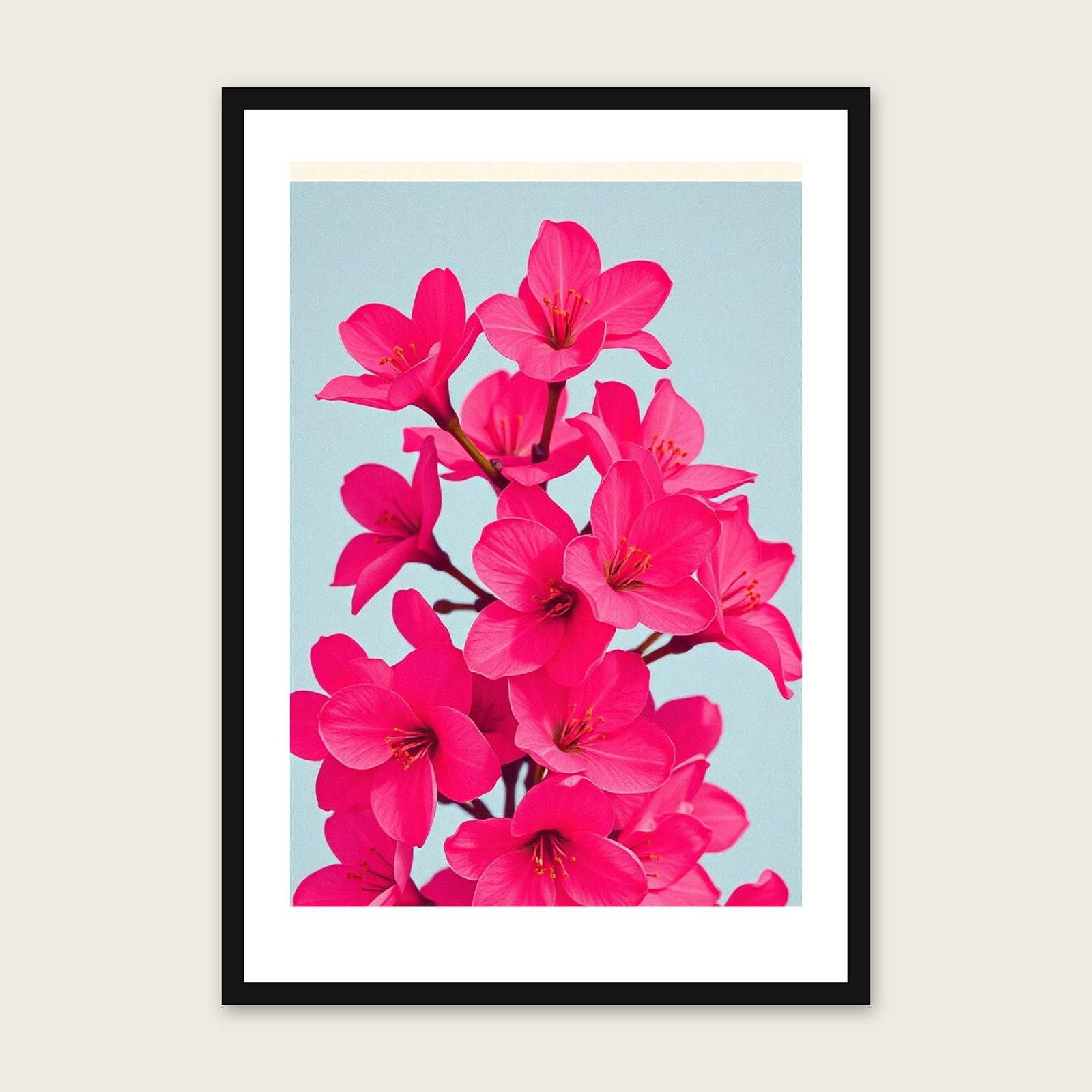 Azalea Flower - Framed Riso Print Botanical Print in Colourful shown in a black frame