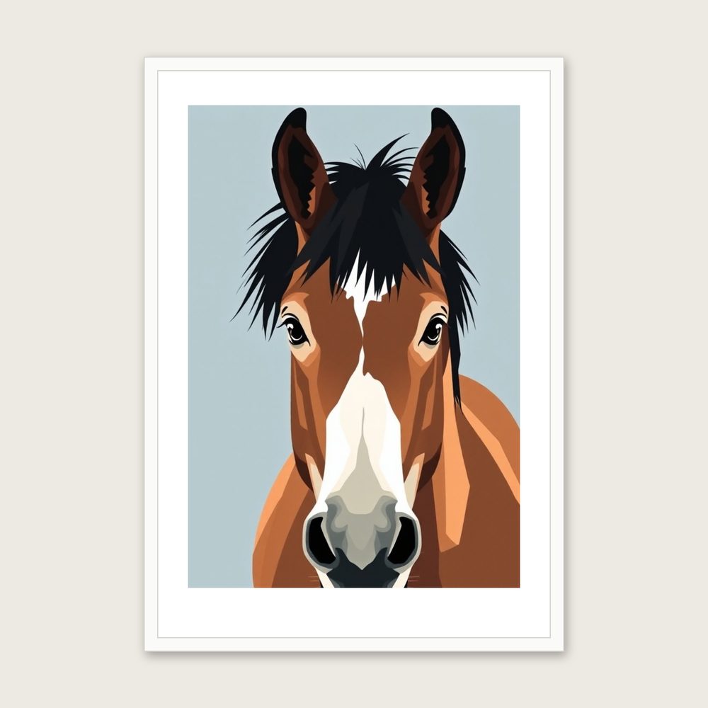Clydesdale - Framed Screen Print Animal Print in Two Tone - White Frame, A3