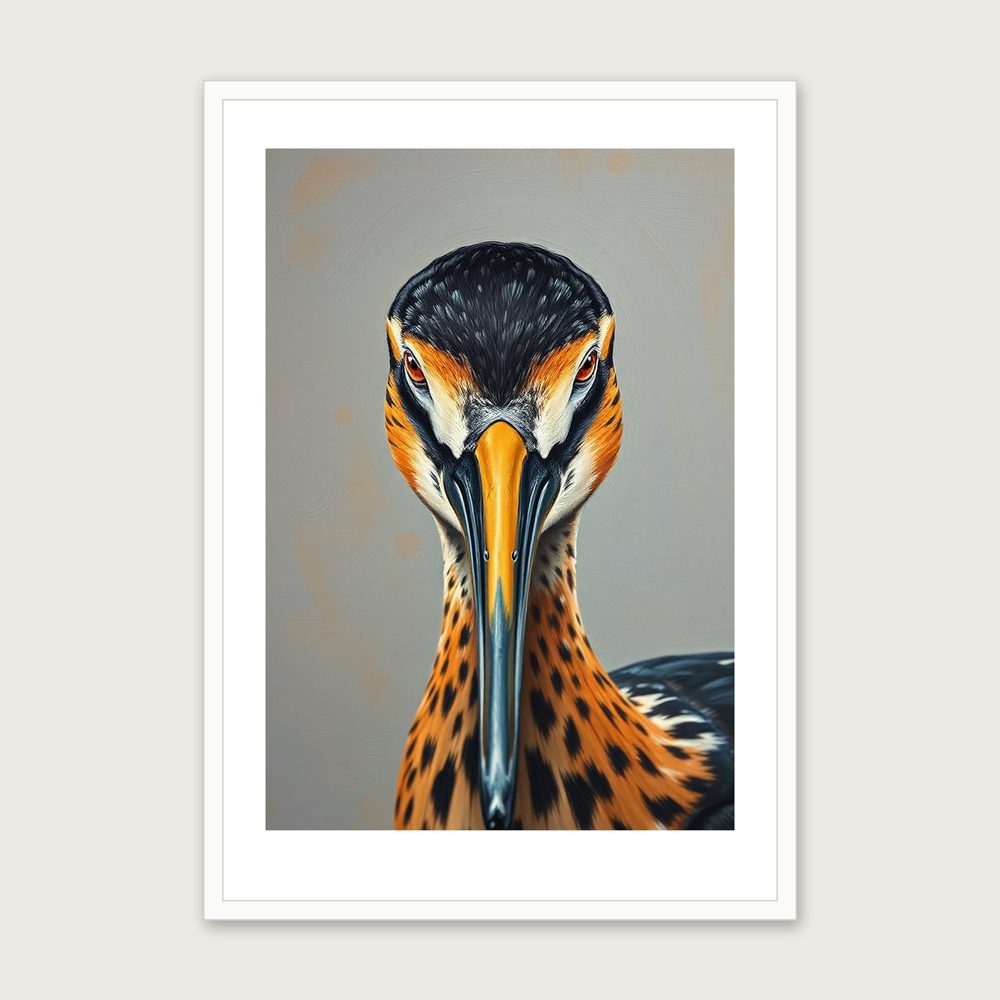 Black-tailed Godwit Animal Wall Art - Framed Colourful Impasto Print in a white frame