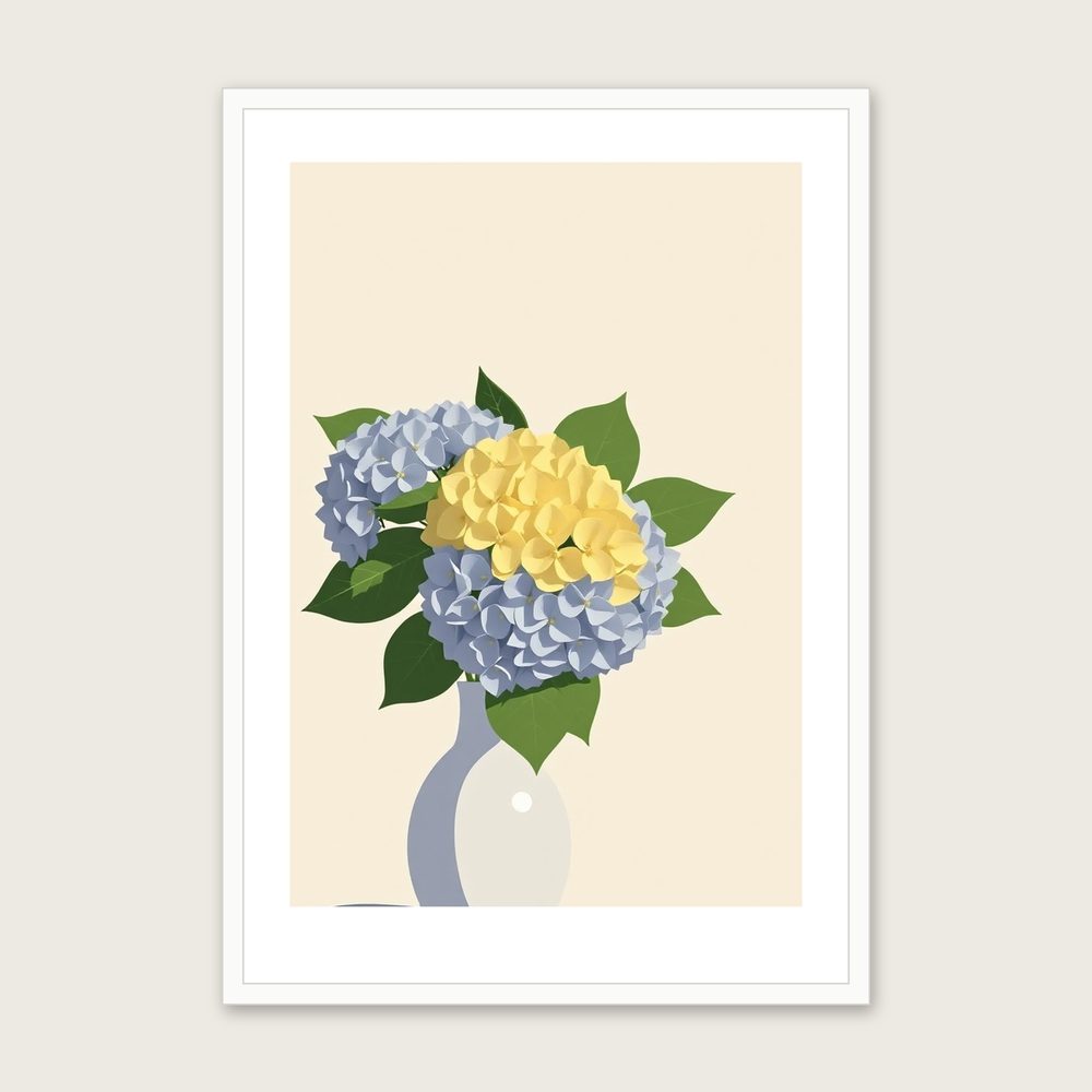 Oakleaf Hydrangea - Framed Screen Print Botanical Print in Two Tone in a white frame