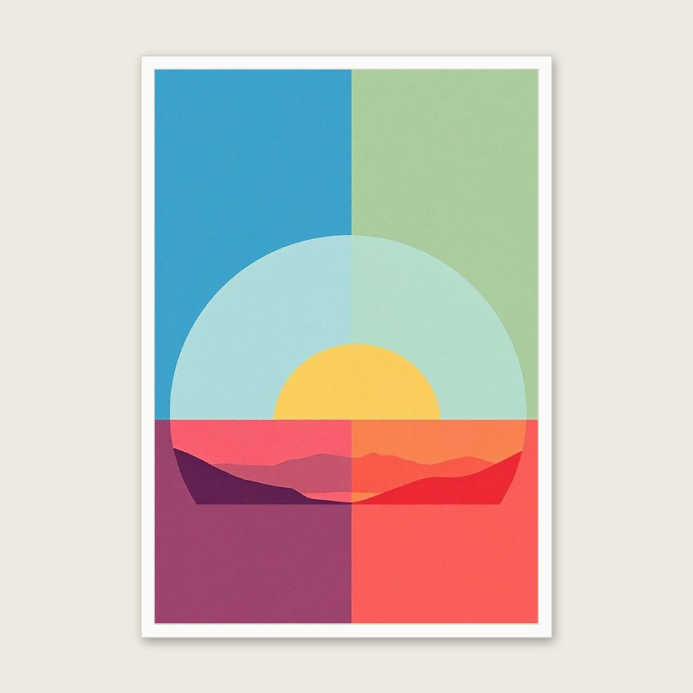 Loch Awe Landscape Wall Art - Framed Colourful Riso Print in a white frame
