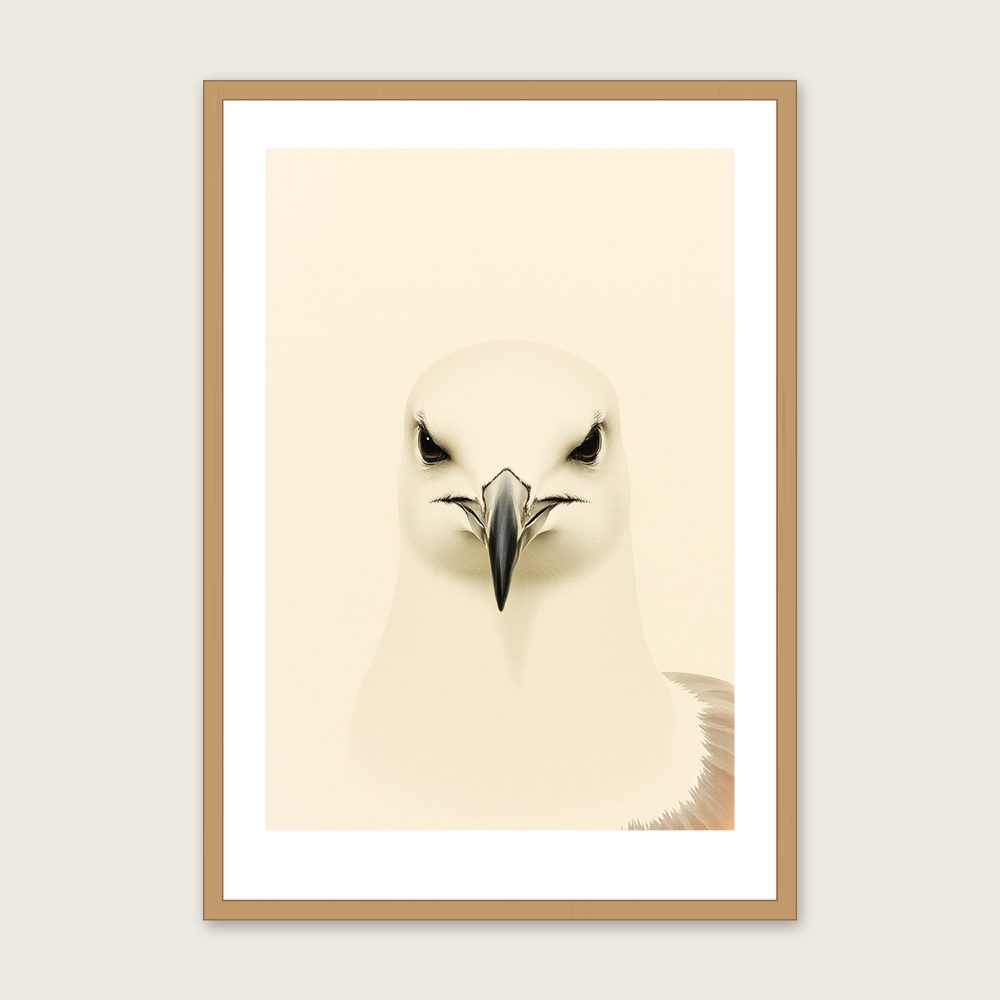 Herring Gull Monotype Wall Art - Framed Neutral & Beige Print in a oak frame