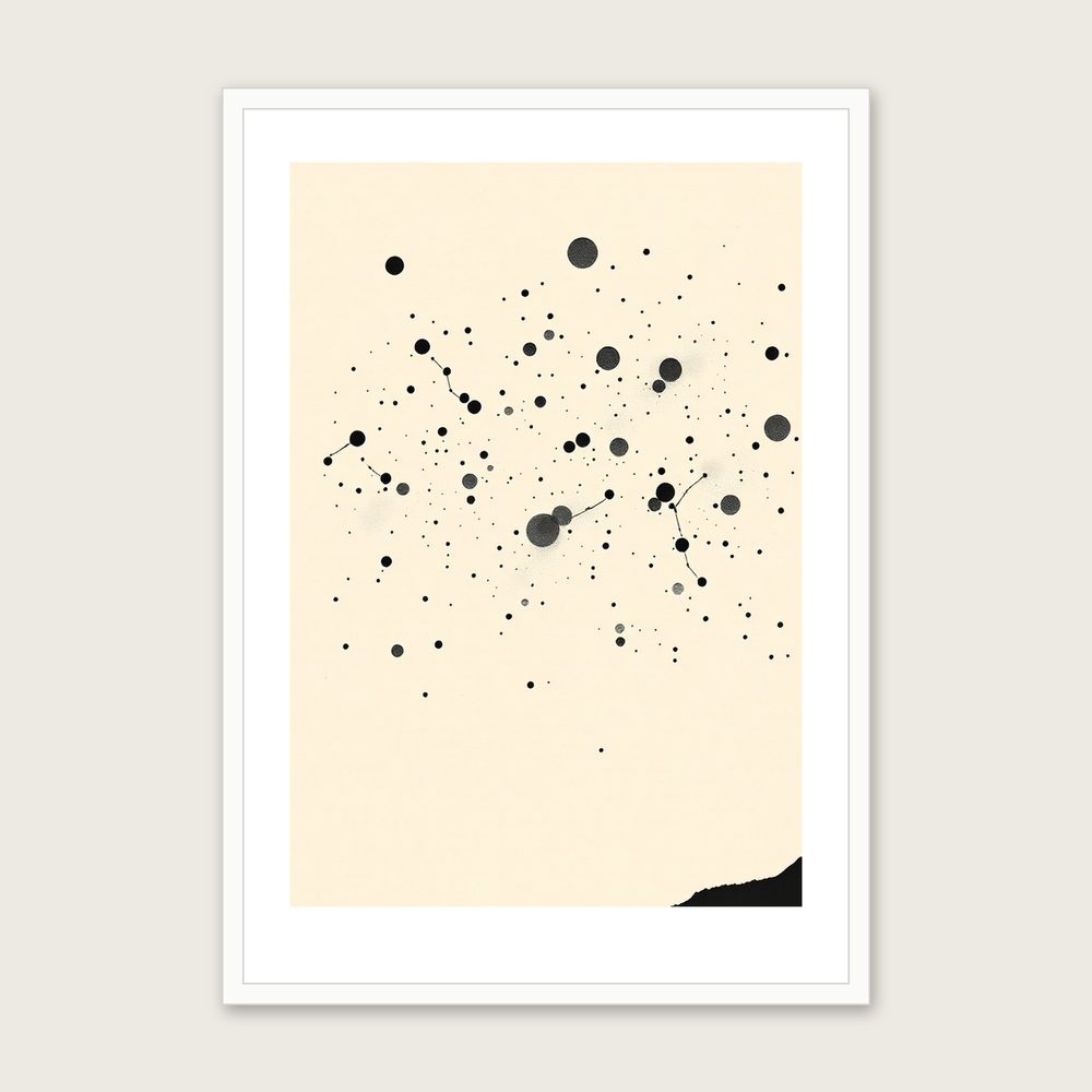 Framed Ink Wash Print of The Constellation Carina - Black & White Celestial Wall Art in a white frame
