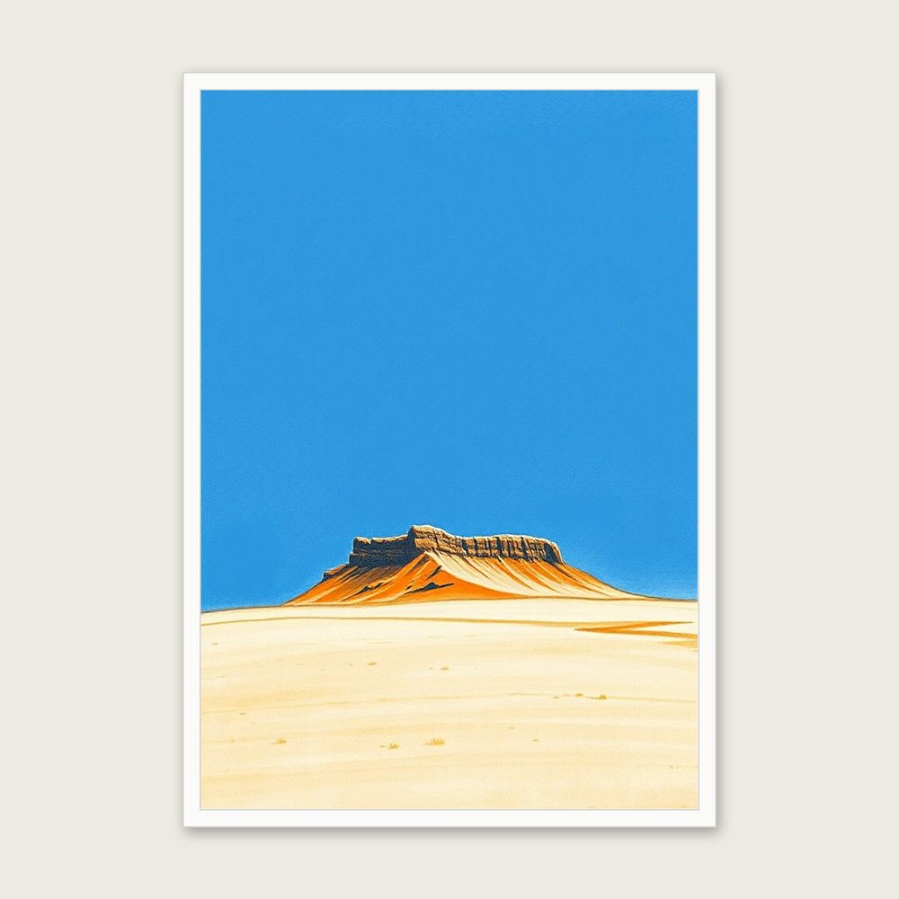 Framed Pastel Print of The Cheviot - Bold Colour Landscape Wall Art in a white frame