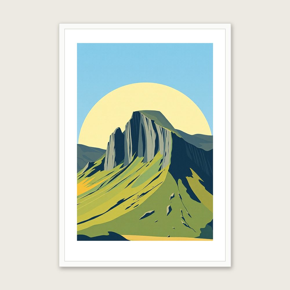 Great Gable Gouache Print - Framed Two Tone Landscape Wall Art in a white frame