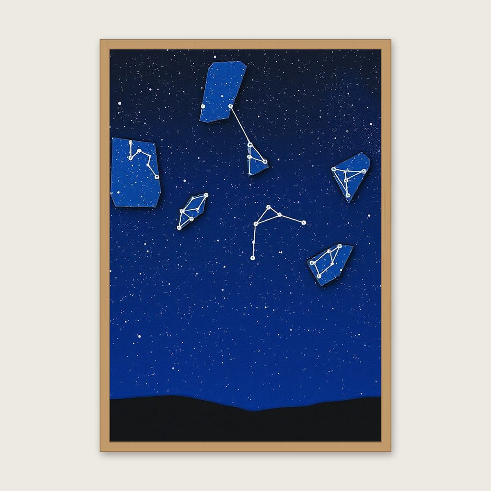 The Constellation Perseus Collage Wall Art - Framed Colourful Print in a oak frame