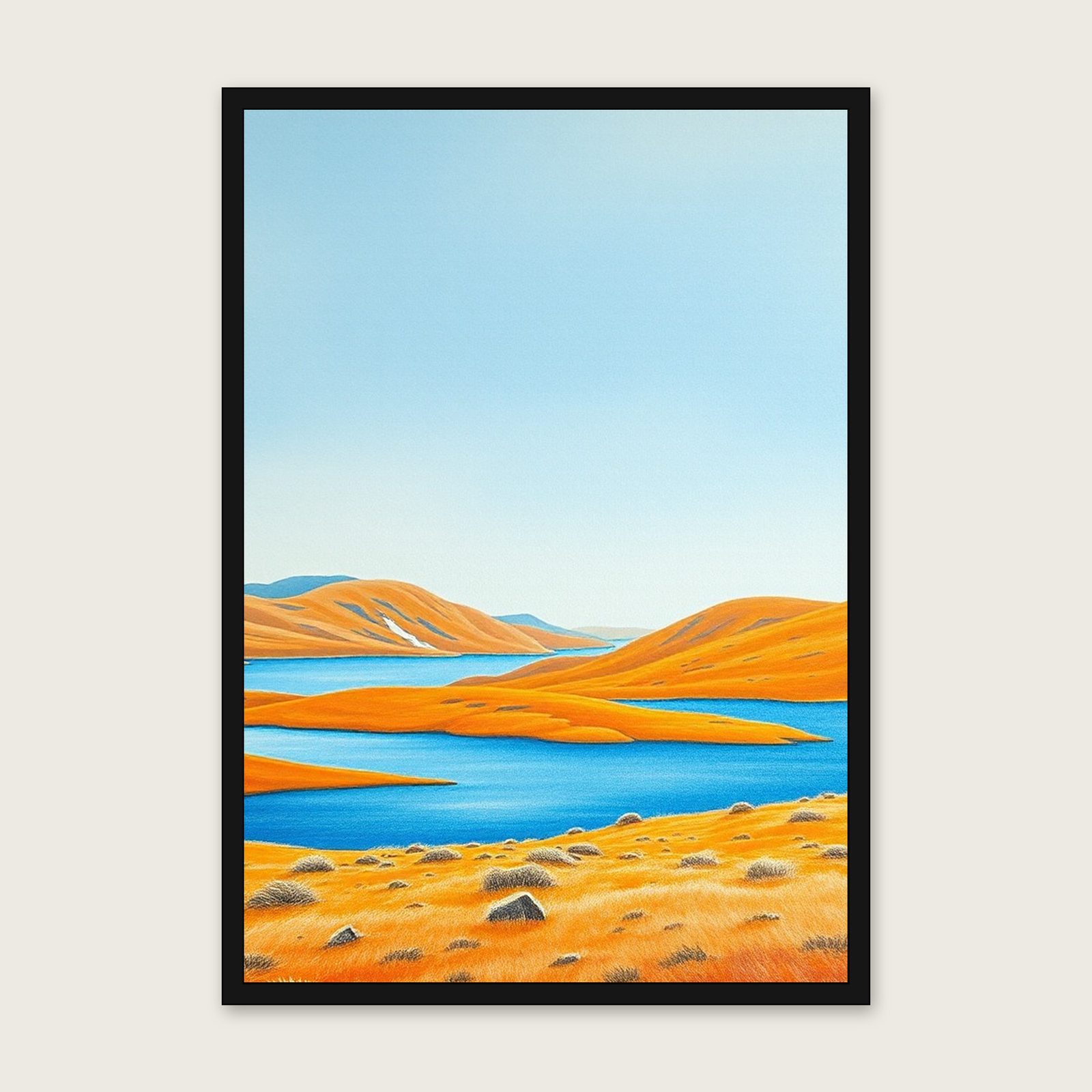 Loch Assynt Pastel Wall Art - Framed Bold Colour Print in a black frame