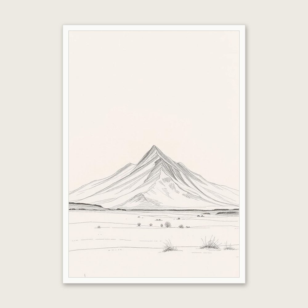 Snowdon Pencil Sketch Wall Art - Framed Neutral & Beige Print - White Frame, A3