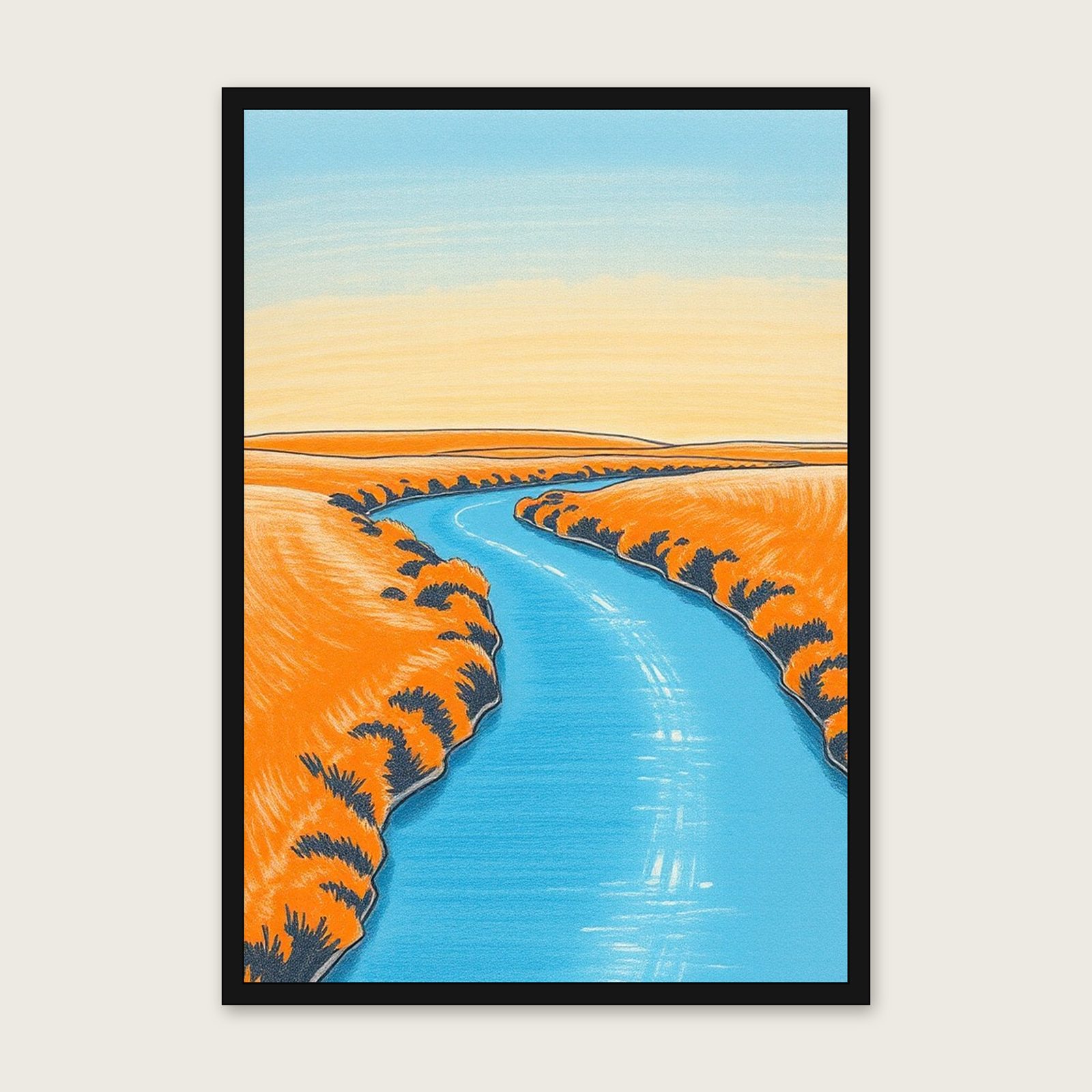 The River Dee at Chester - Framed Pastel Landscape Print in Bold Colour in a black frame
