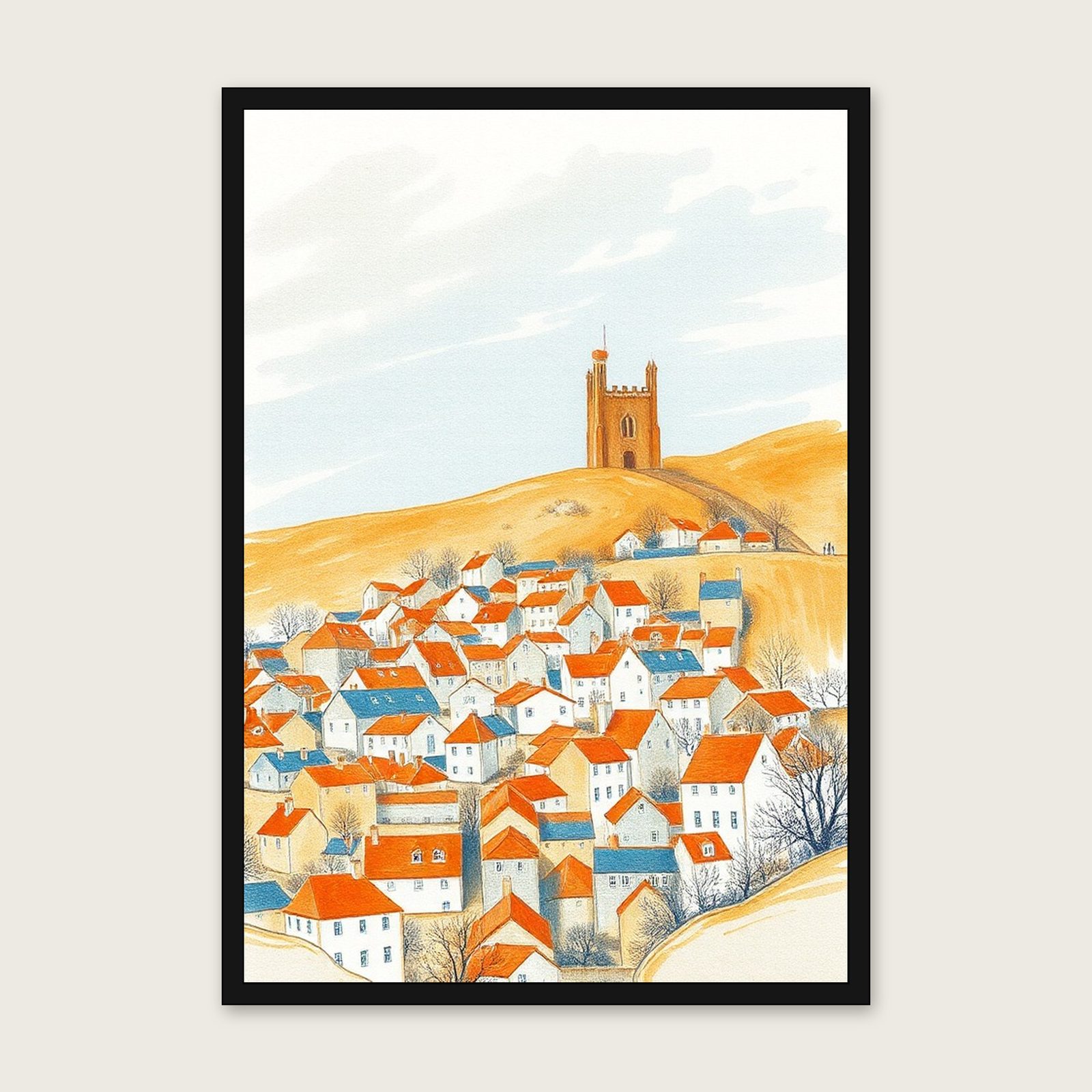 Bannau Brycheiniog Pastel Wall Art - Framed Bold Colour Print shown in a black frame