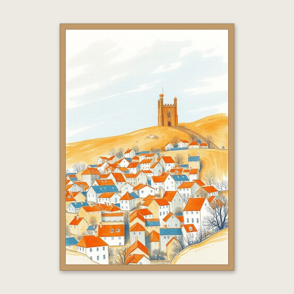 Bannau Brycheiniog Pastel Wall Art - Framed Bold Colour Print in a oak frame