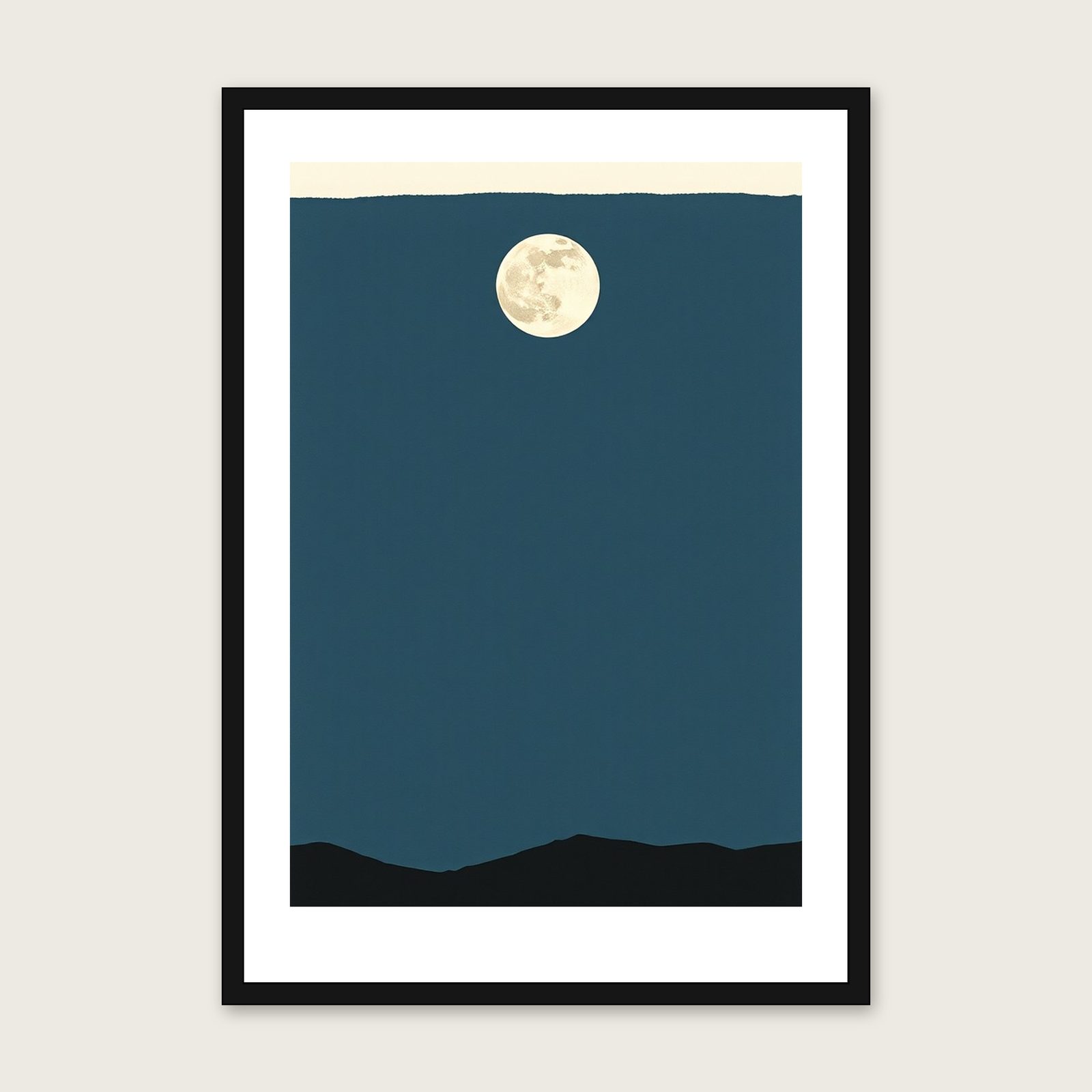 A New Moon Gouache Print - Framed Two Tone Celestial Wall Art shown in a black frame