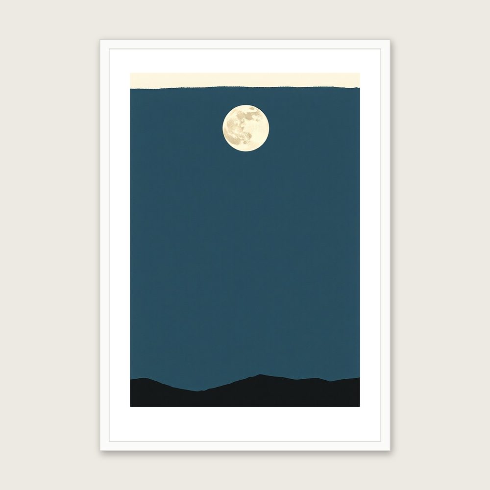 A New Moon Gouache Print - Framed Two Tone Celestial Wall Art in a white frame