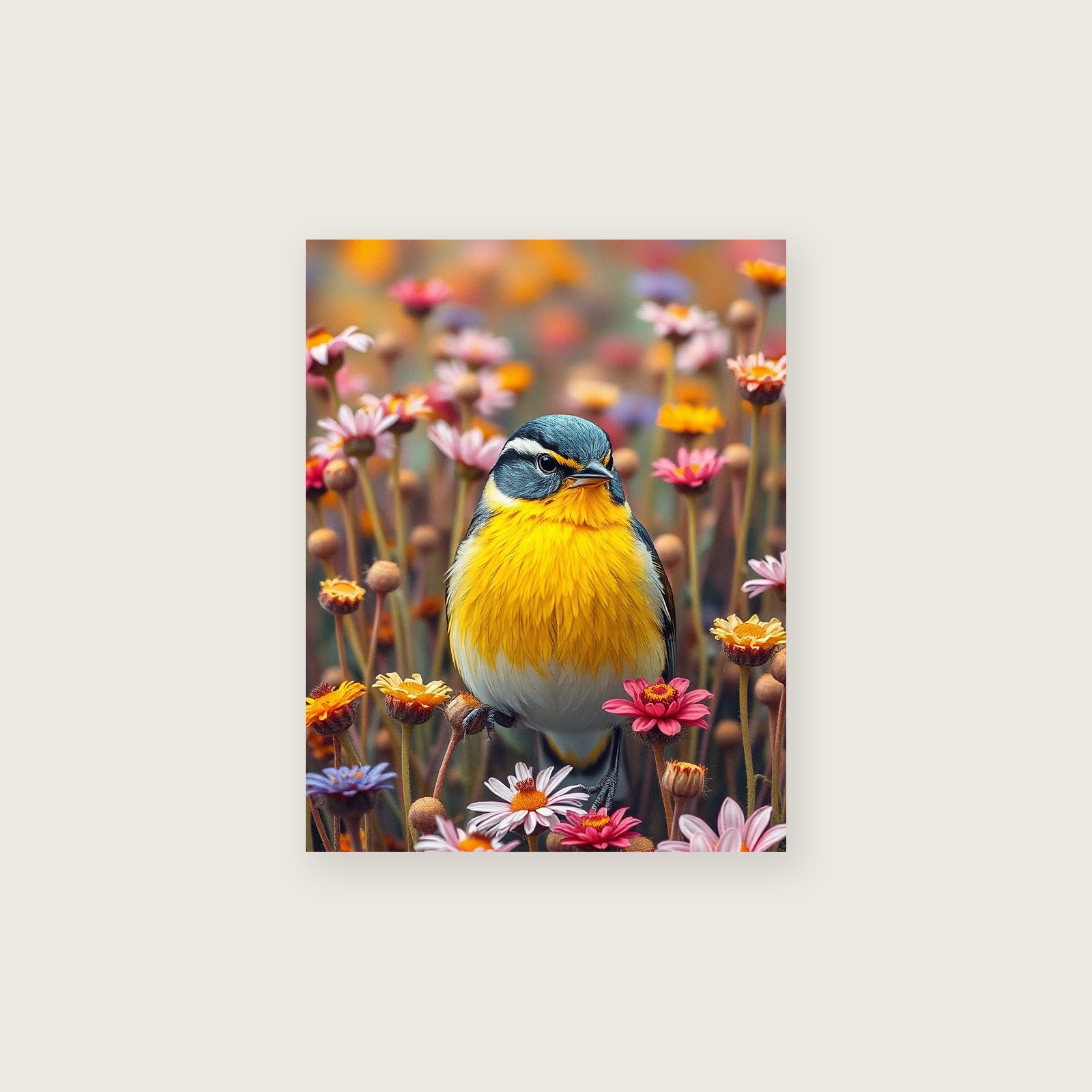 Yellow Wagtail - Palette Knife Animal Print in Colourful - Unframed Print, A3