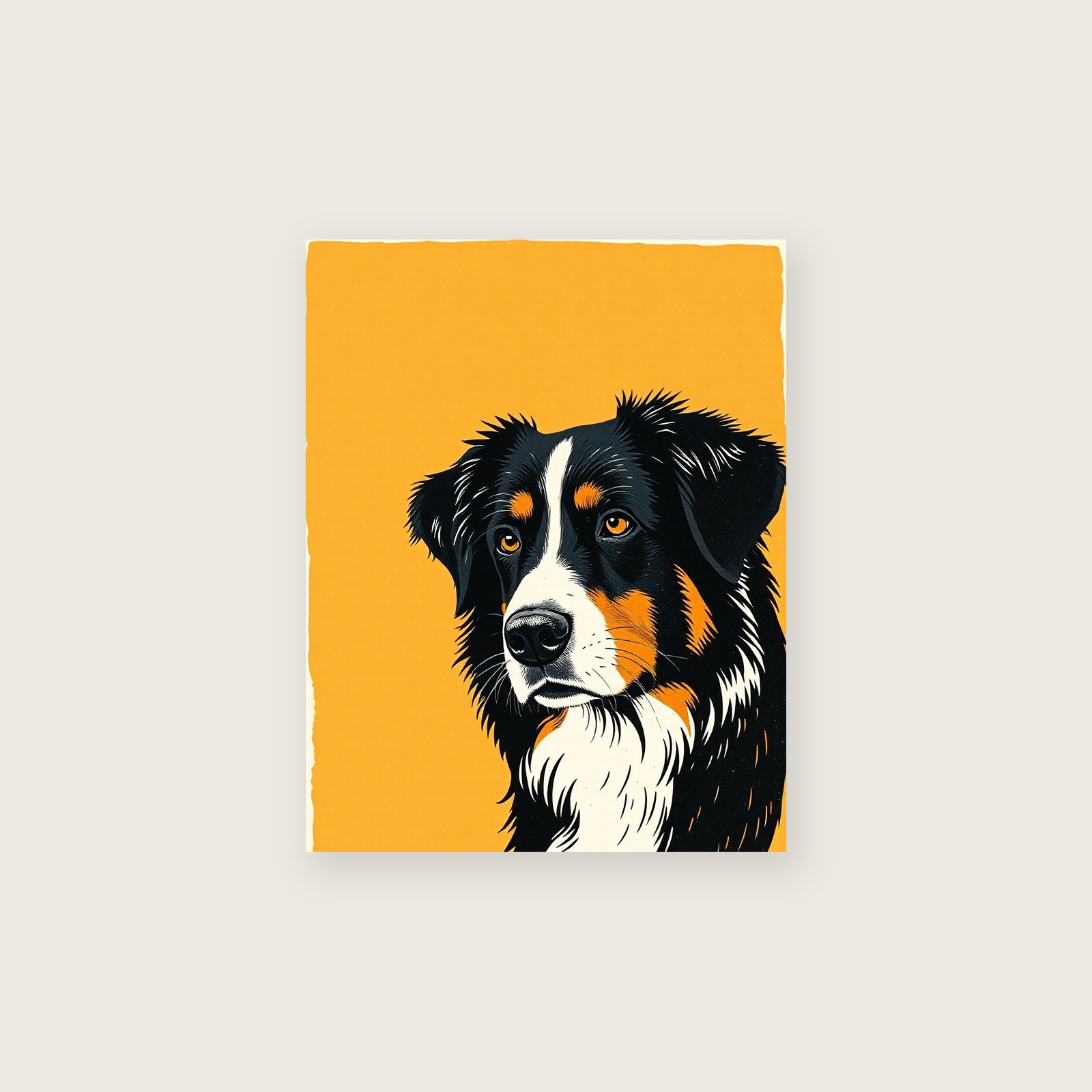 Bernese Mountain Dog - Framed Linocut Animal Print in Two Tone, unframed print
