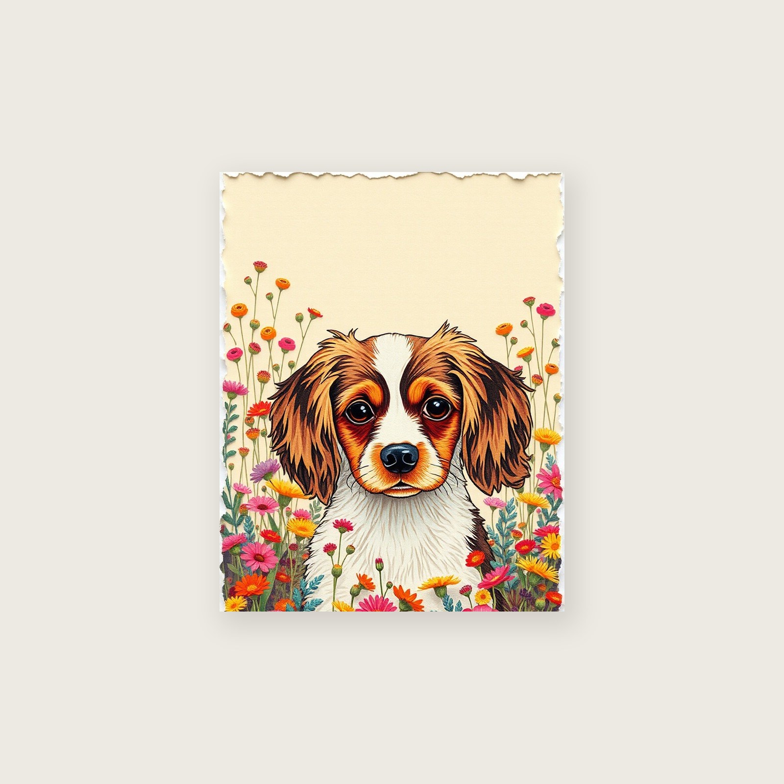 English Toy Spaniel Collage Print - Colourful Animal Wall Art - Unframed Print, A3