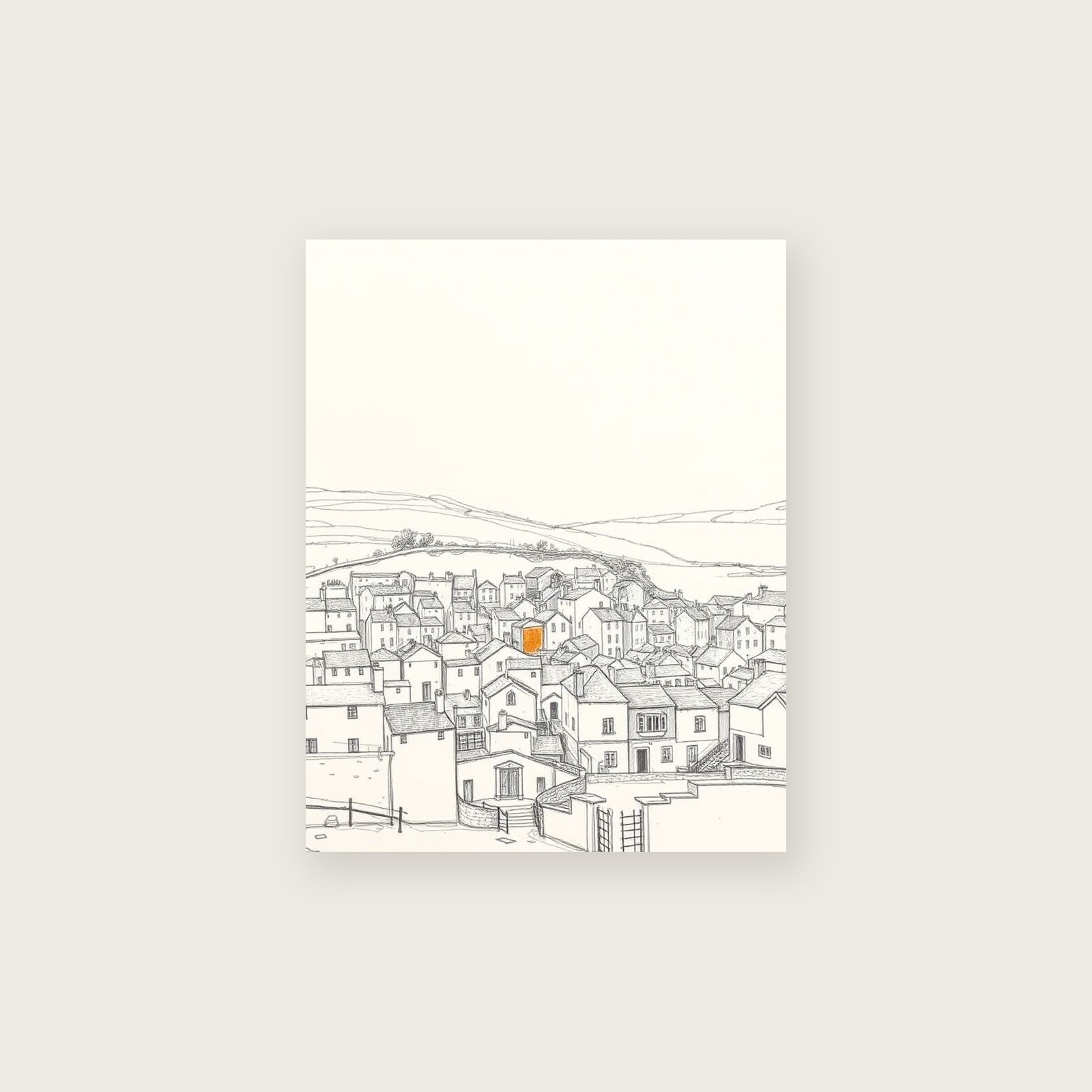Pencil Sketch Print of Gorran Haven - Neutral & Beige Landscape Wall Art - Unframed Print, A3