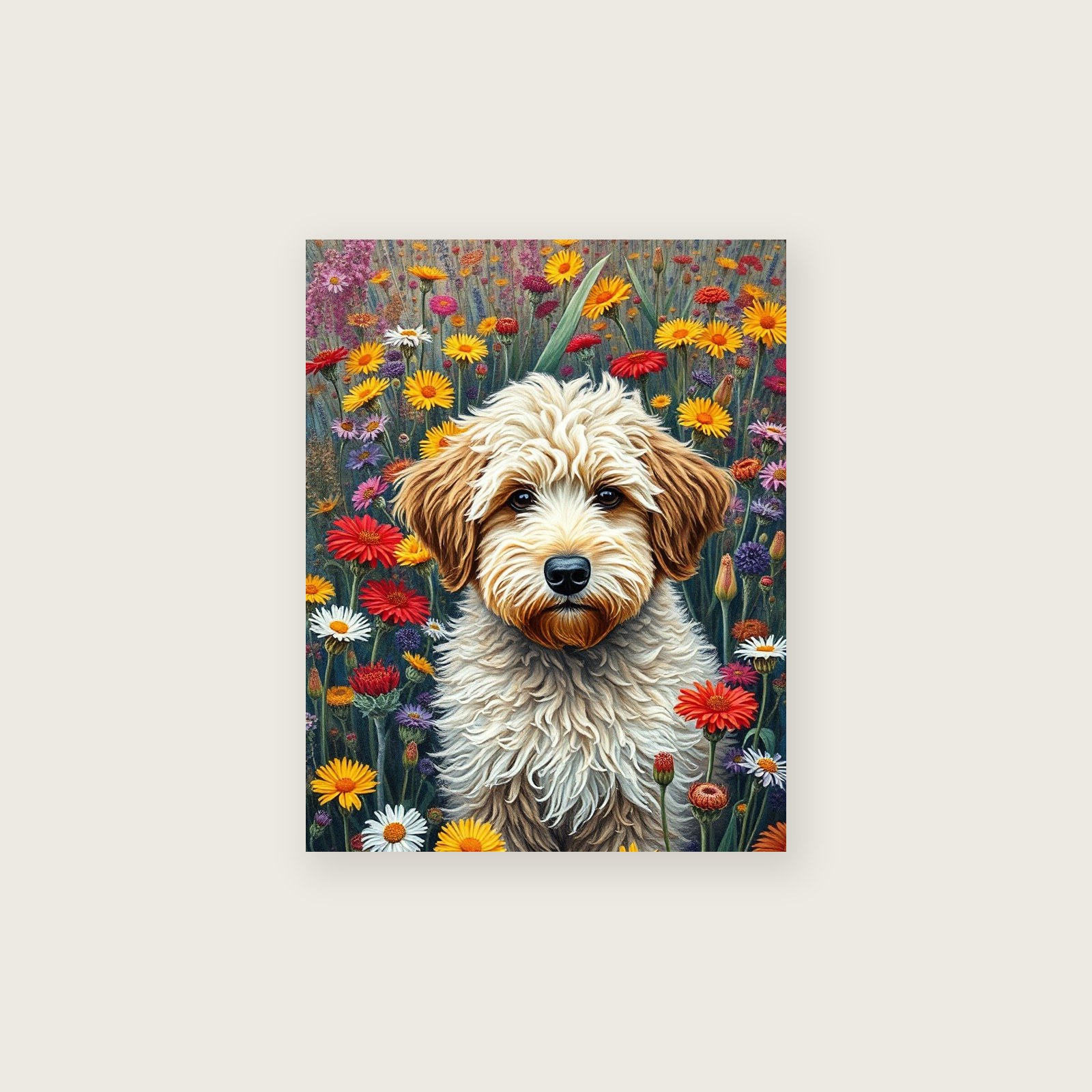 Framed Impasto Print of Labradoodle - Colourful Animal Wall Art, unframed print
