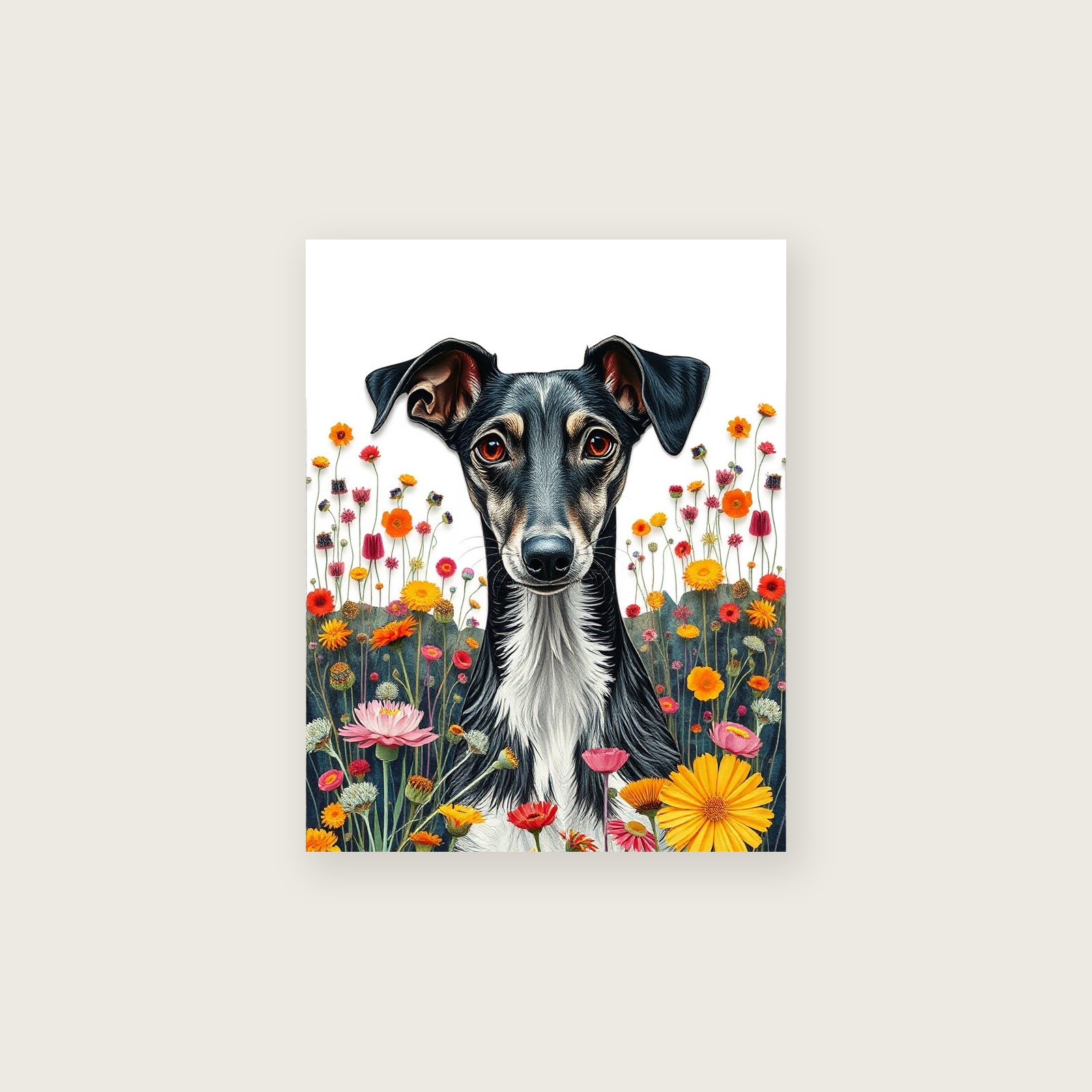Whippet Long Haired Collage Wall Art - Colourful Print - Unframed Print, A3
