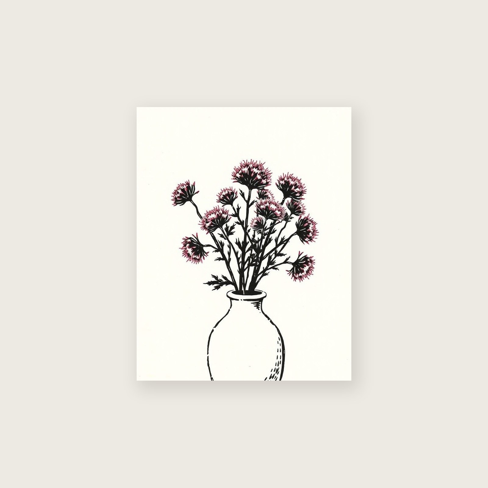 Heather in Flower Linocut Print - Framed Two Tone Botanical Wall Art, unframed print