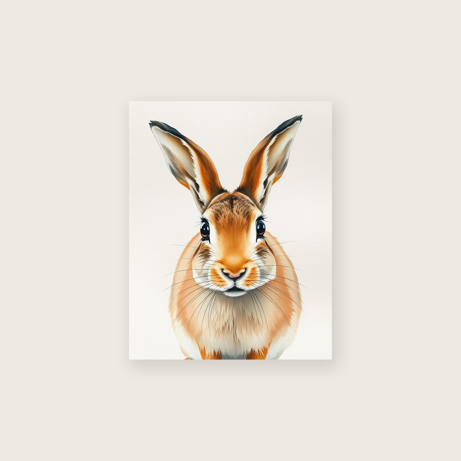 Brown Hare Watercolour Print - Framed Two Tone Animal Wall Art, unframed print