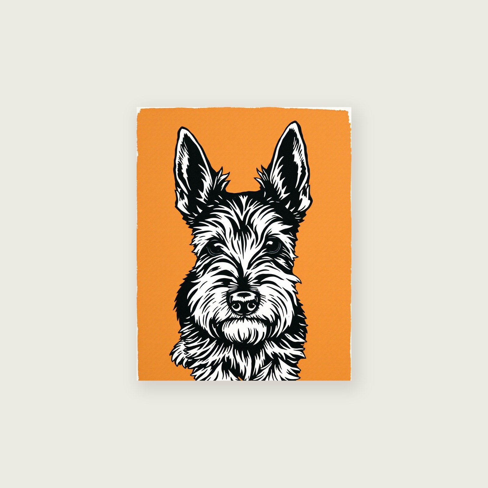 Scottish Terrier Linocut Wall Art - Two Tone Print - Unframed Print, A3