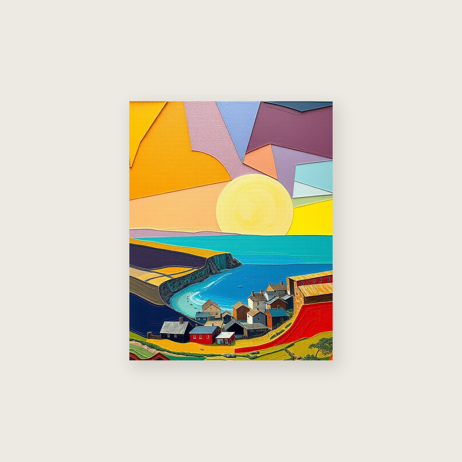 Staithes Palette Knife Print - Framed Colourful Landscape Wall Art, unframed print