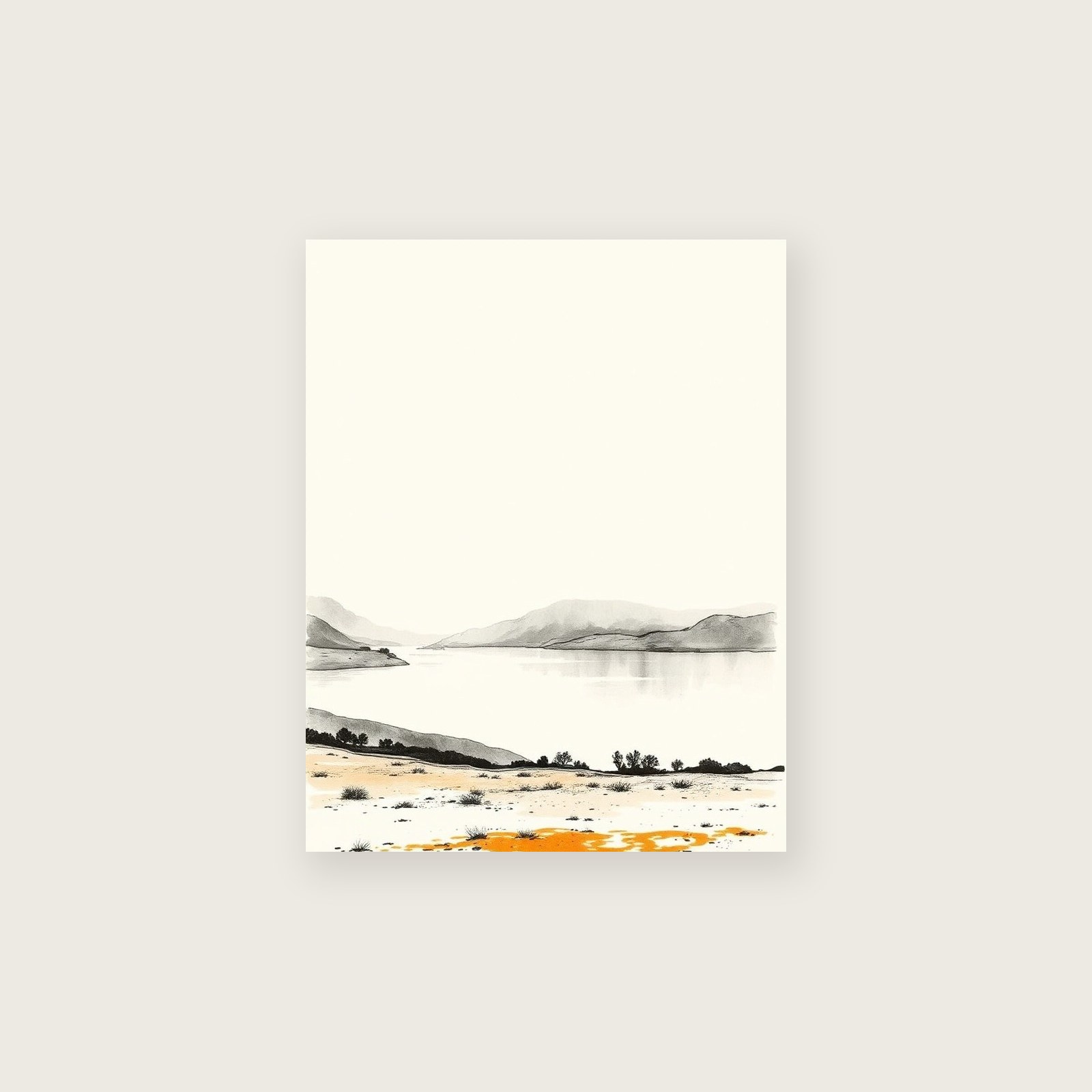 Ink Wash Print of Ullswater - Neutral & Beige Landscape Wall Art - Unframed Print, A3