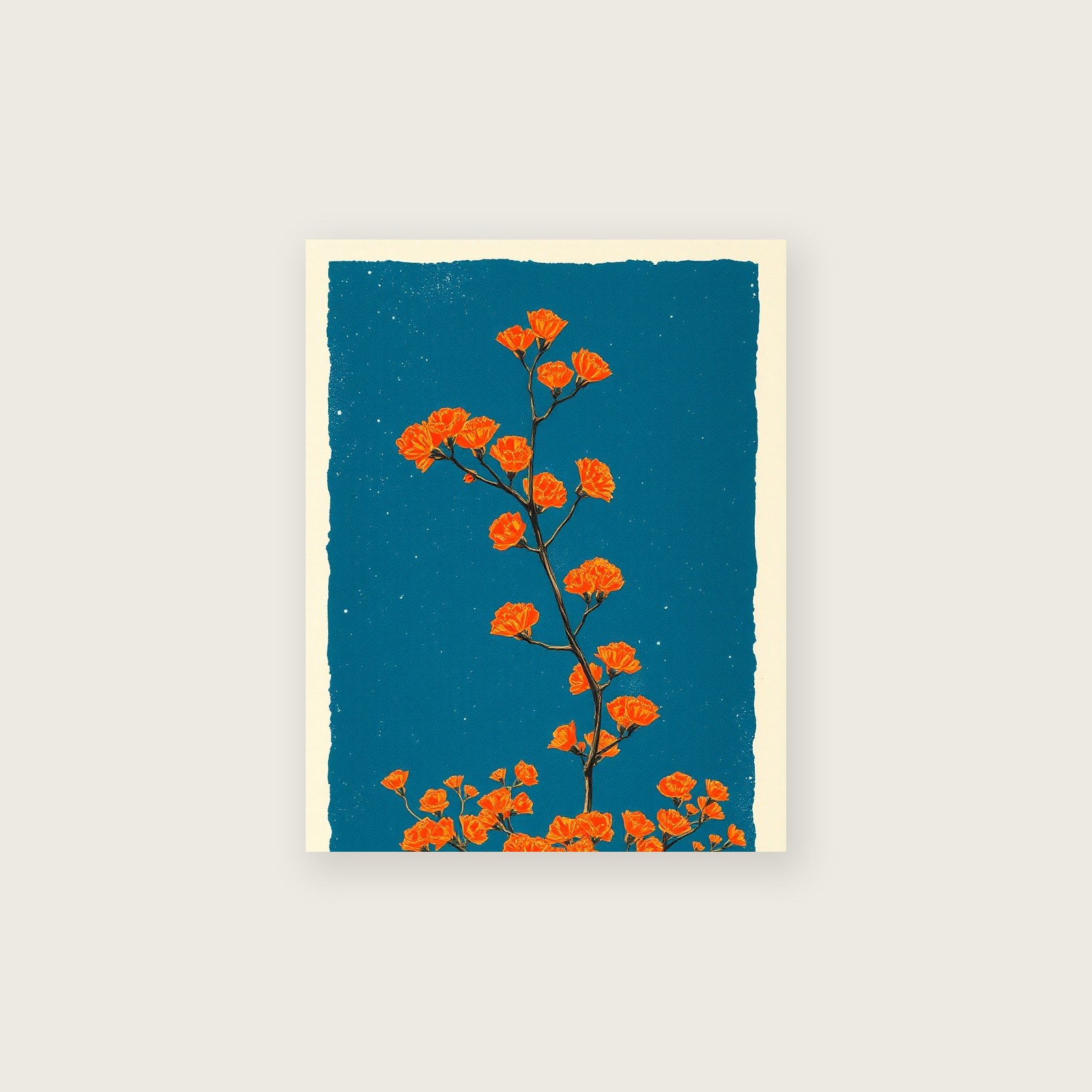 Mimosa Branch Botanical Wall Art - Framed Bold Colour Linocut Print, unframed print